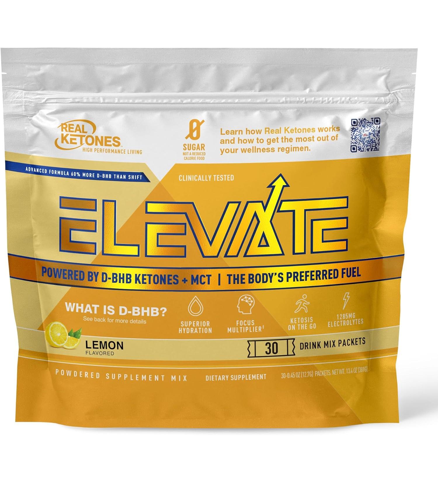 Real Ketones Elevate Keto Electrolytes Powder Packets - 30 Pack Lemon Twist | MCT & BHB Exogenous Ketones Drink Mix with 4 Main Electrolytes | Hydrating Proprietary Keto BHB Salts - Buy Online on GoSupps.com