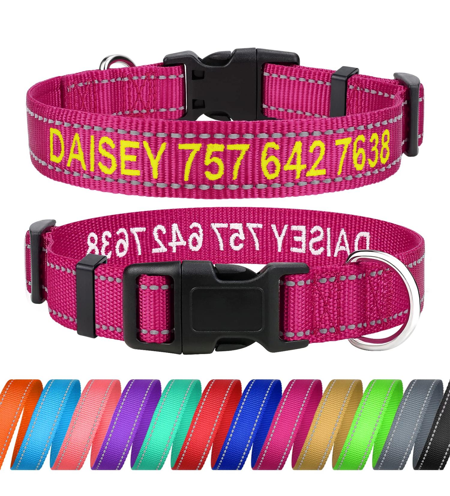 Tagme Personalized Hot Pink Dog Collar for Medium Dogs - Embroidered Reflective Nylon with Pet Name & Phone Number (1 Pack) - Buy Online on GoSupps.com