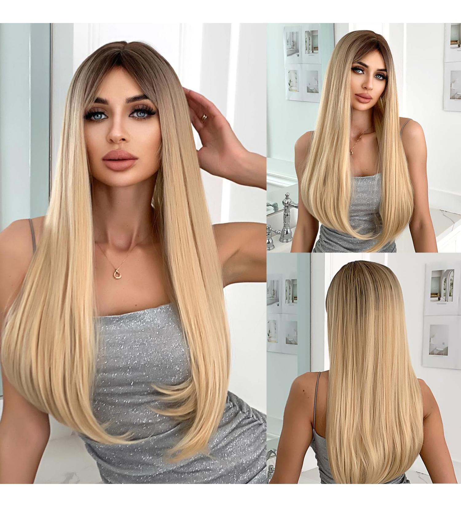 Testar 26 Inch Ombre Blonde Wig - Long Straight Synthetic Heat-Resistant Hair for Women & Girls | Perfect for Daily Cosplay - Buy Online on GoSupps.com