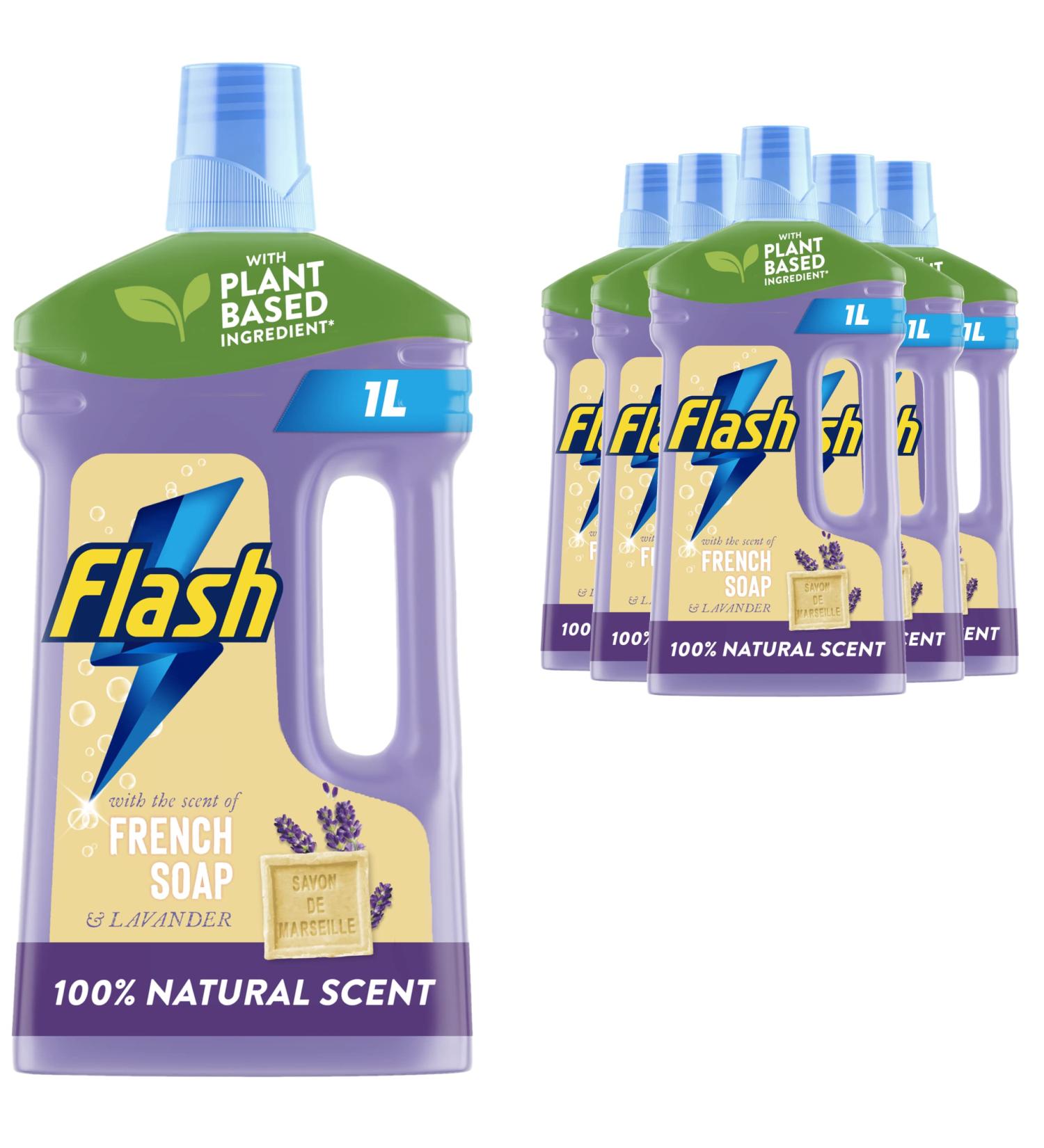 Flash All Purpose Multi Surface Cleaner Liquid 1L (6 Pack) - Marseille French Soap & Lavender Scent - Buy Online on GoSupps.com