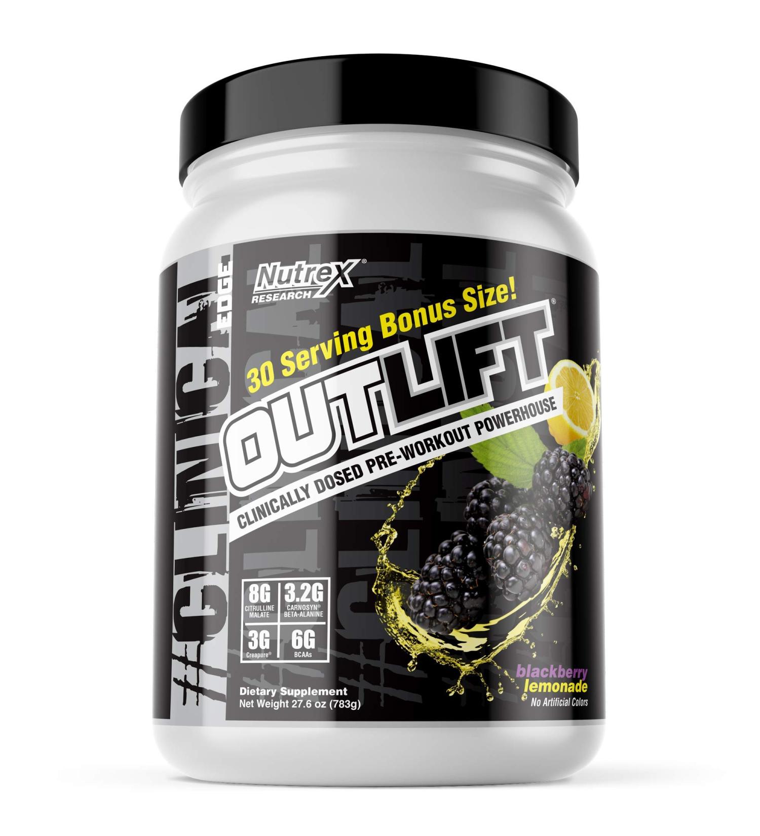 Nutrex Outlift Pre Workout Powder | Clinically Dosed with Creatine, 8G Citrulline, BCAA, Beta Alanine | Energy, Performance, Pump Supplement | BlackBerry Lemonade | 30 Servings - Buy Online on GoSupps.com