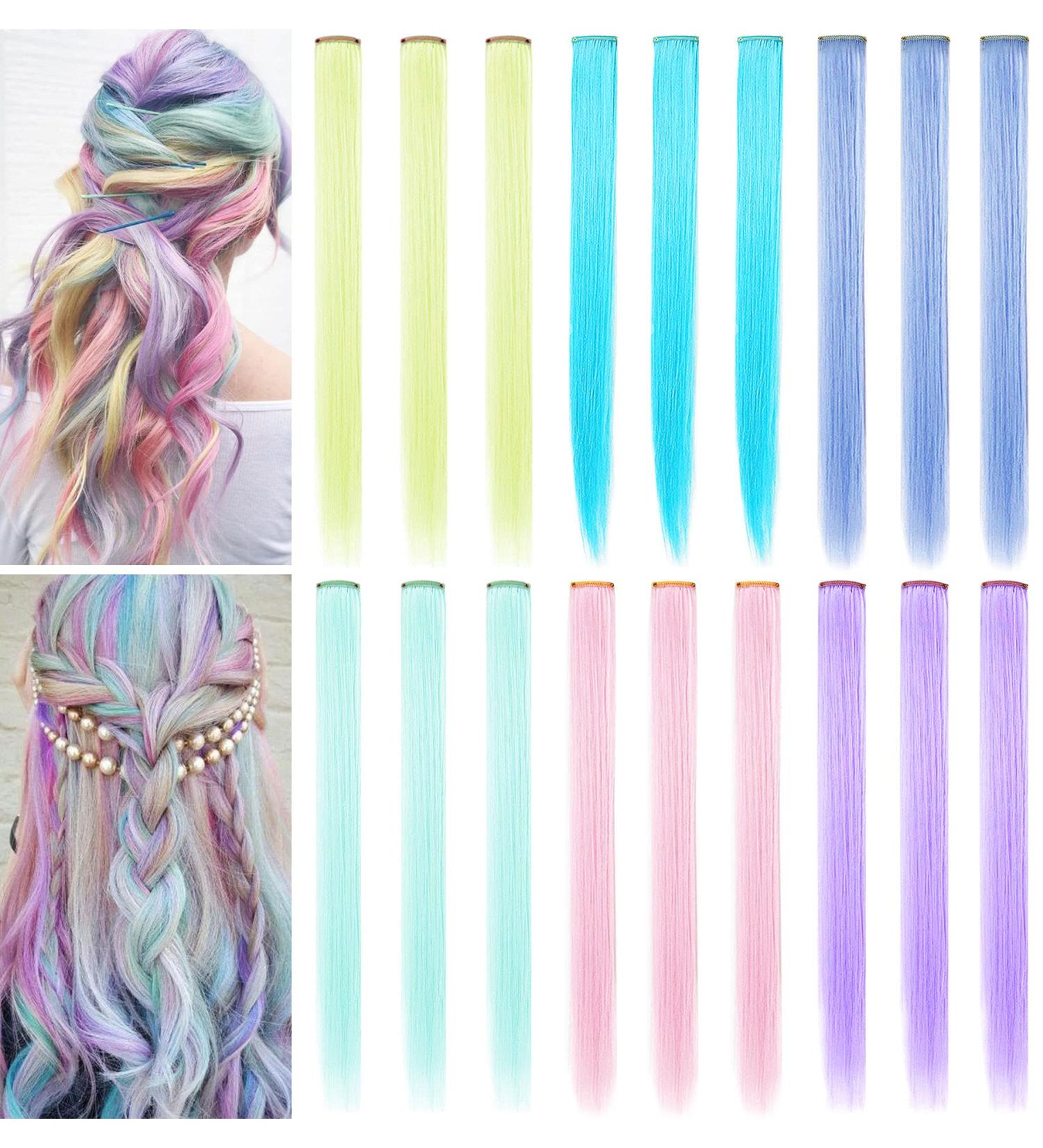 18 PCS Colored Hair Extensions 21Inch - Heat-Resistant Synthetic Crazy Hair Accessories - Clip-In Hair Highlights for Women - Multi-Colored - Ideal for Holiday Parties - Buy Online on GoSupps.com