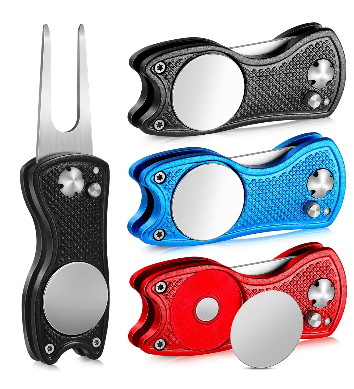 3 Pieces Golf Divot Repair Tool Stainless Steel Foldable Golf Repair Tool Magnetic Golf Ball Marker Tool with Pop Up Button Portable Golf Repair Tool Black  Red  Blue 3 - Buy Online on GoSupps.com