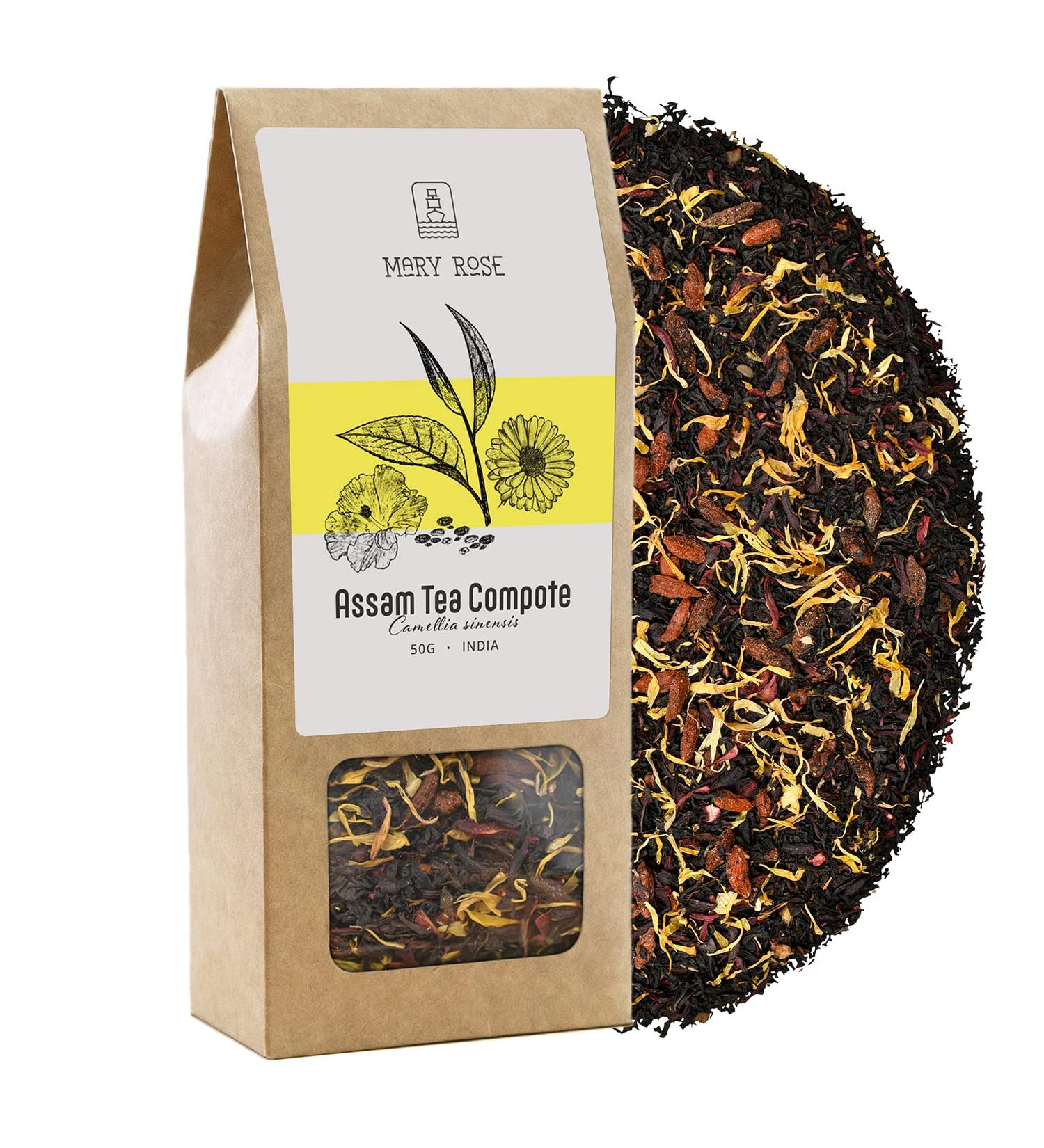Venusti sp Z oo Mary Rose Assam Compote black tea Indian assam tea Black tea with hibiscus marigold and goji berries Natural additives Source of theine Natural stimulation 50g - Buy Online on GoSupps.com