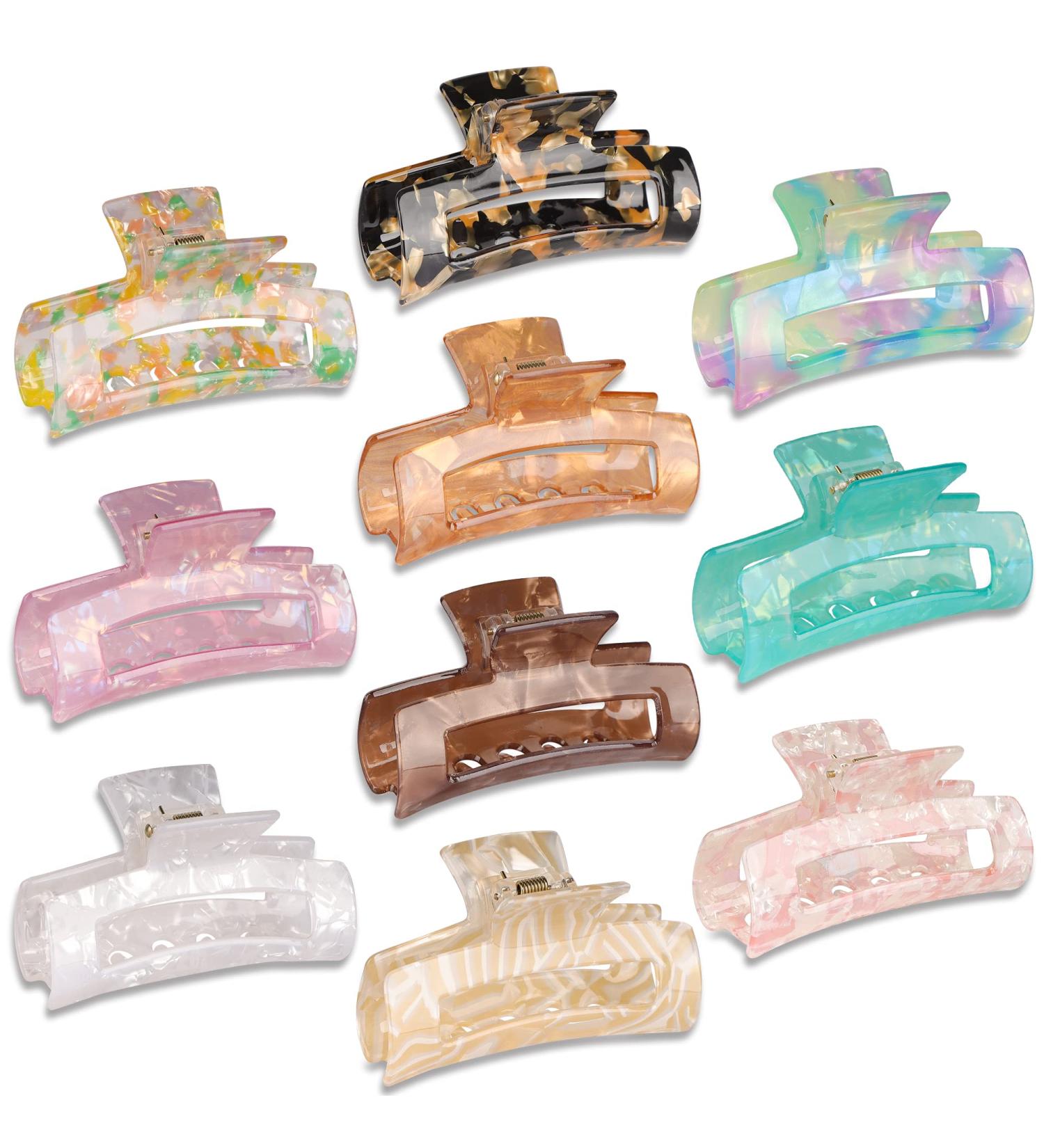 Magicsky 10 Pcs Marble Tortoise Acrylic Hair Claw Clips for Women - Cute Butterfly Barrettes Pins - Aesthetic Styling Accessories in Brown Opal Pink Multicolor - Buy Online on GoSupps.com