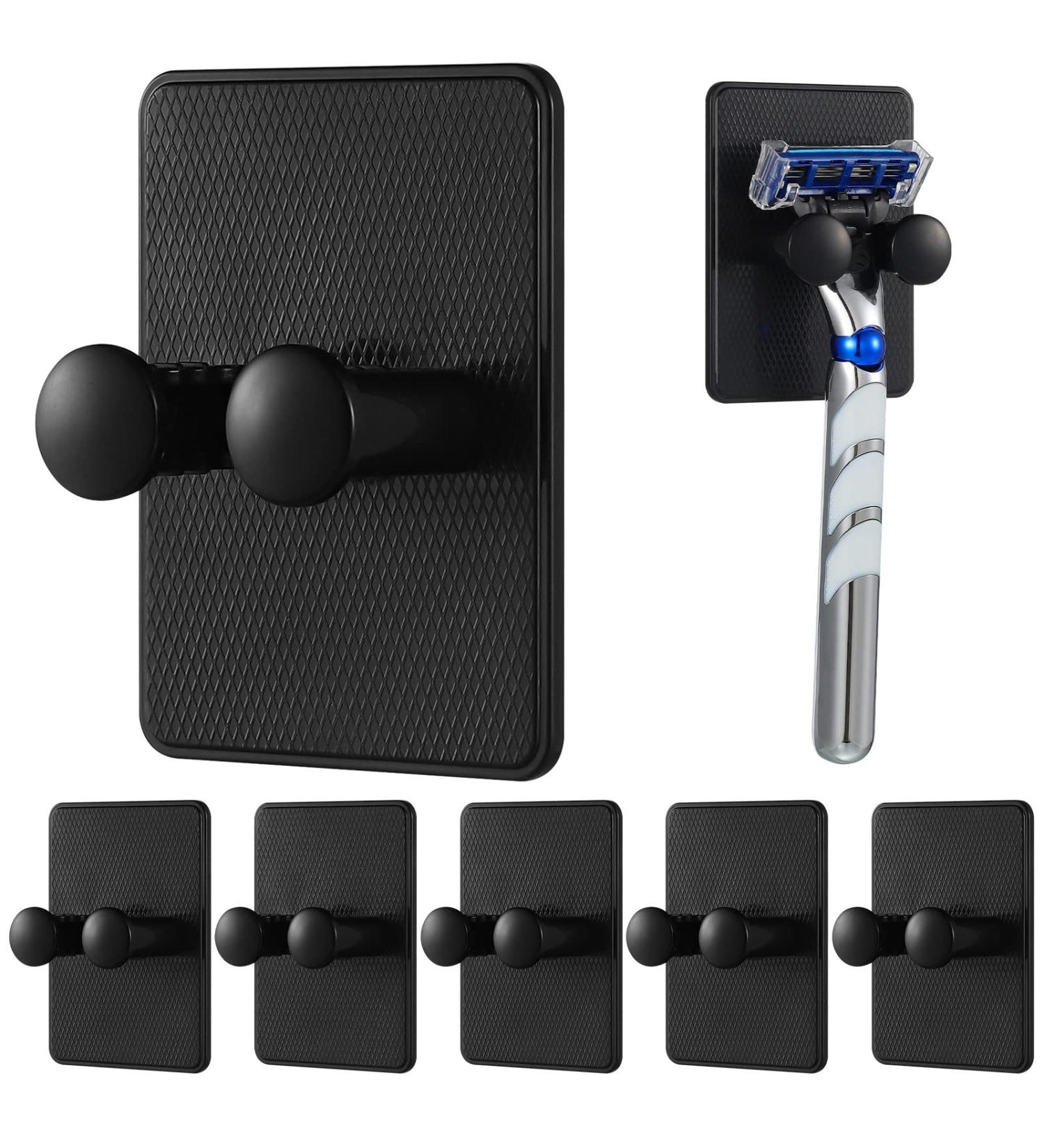 Fanshionide 6-Piece Razor Holder Shower & Multi-Purpose Hook Set - Self-Adhesive Wall Hooks for Bathroom Bedroom & Kitchen - Black - Buy Online on GoSupps.com