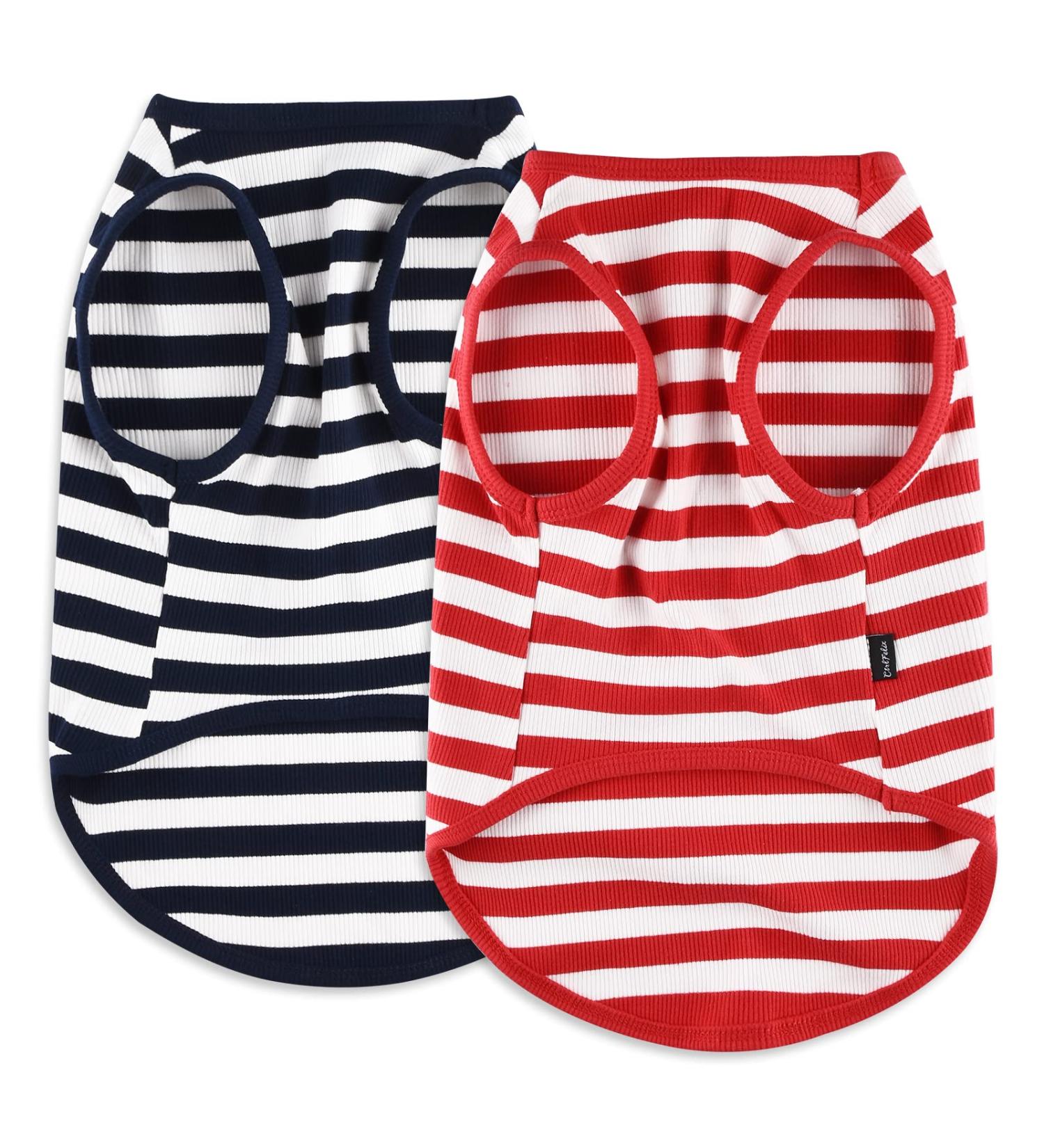 CtilFelix Striped Dog Shirt Pack-2 M - Red & Blue | Lightweight Cotton Apparel for Small Medium Large Dogs | Breathable Sleeveless Tank Top - Buy Online on GoSupps.com