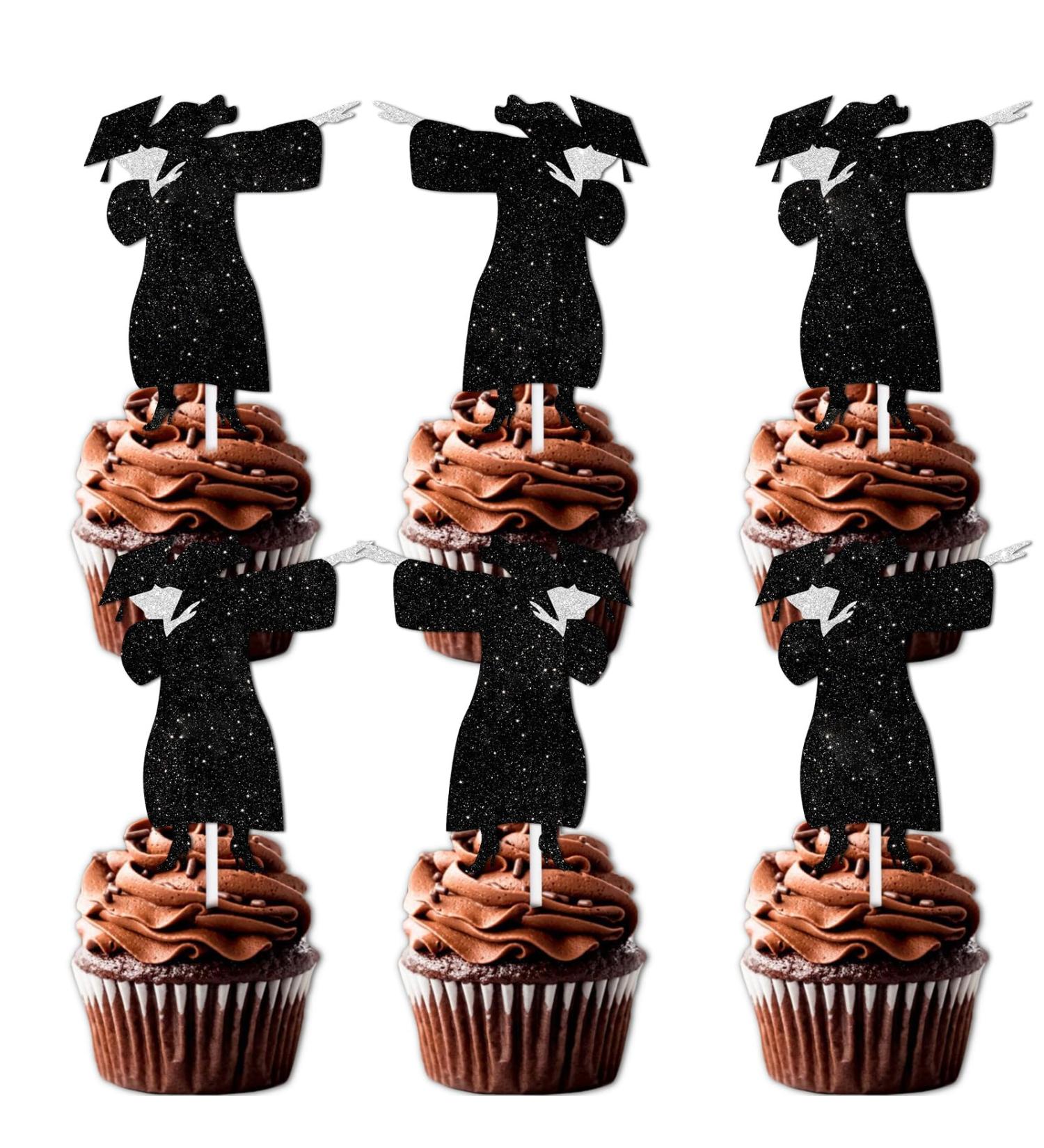 18pcs Black Glitter Graduate Girl Dessert Cupcake Topper Congrats Grad 2024 Theme Decorations 2024 Preschool High School College Graduation Party Decor Supplies - Buy Online on GoSupps.com