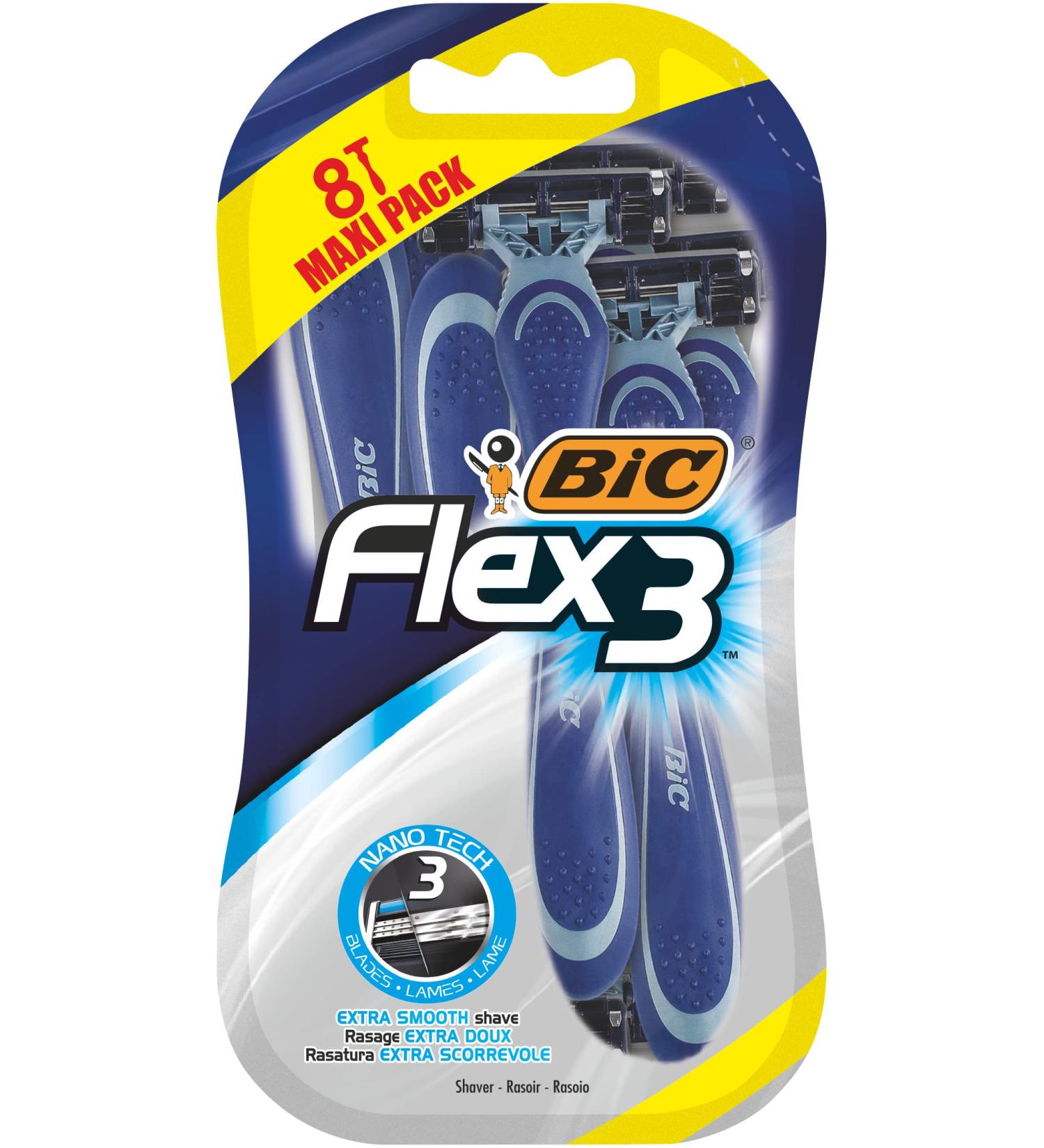 Bic Flex 3 Comfort Men's Razors Pack of 8 - with Three Movable-Blade Razors and Lubricating Strips for an Extra Smooth Shave 3 Count (Pack of 8) - Buy Online on GoSupps.com