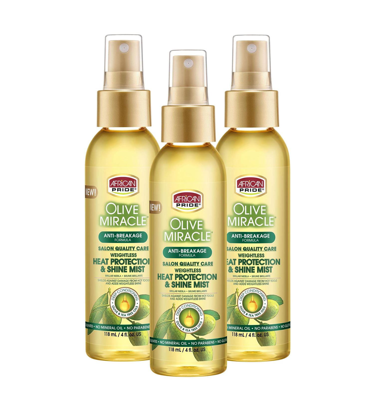 African Pride Olive Miracle Weightless Heat Protection & Hair Shine Mist (3 Pack) Fights Humidity & Shields Against Heat Damage Enriched with Olive & Tea Tree Oils 4 oz - Buy Online on GoSupps.com