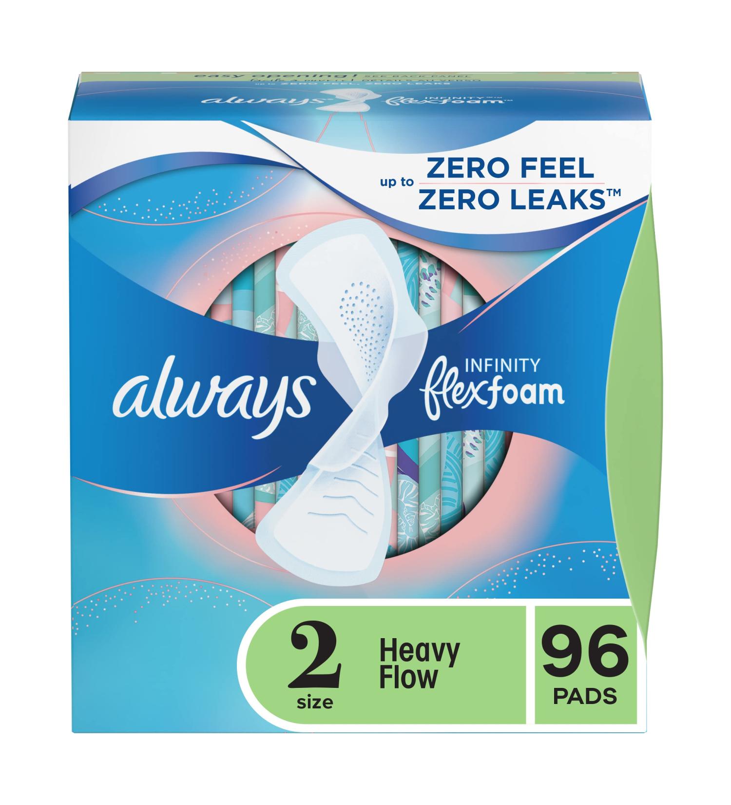 Always Infinity Feminine Pads Size 2 Heavy Flow Absorbency Multipack - 96 Count - Buy Online on GoSupps.com