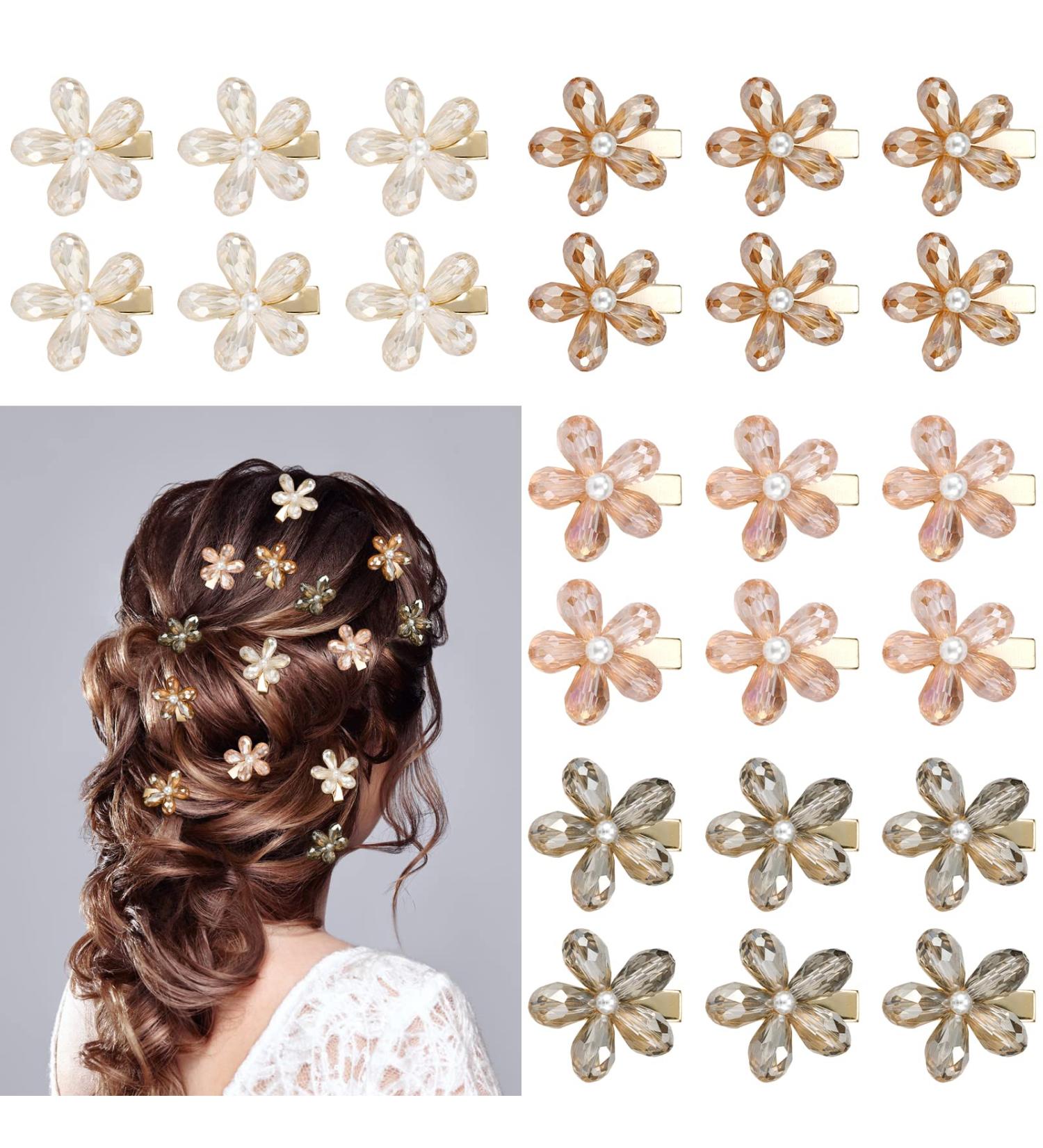 Cubaco 24 Pcs Mini Flower Hair Clips for Women - Crystal Decorative Hair Barrettes - Buy Online on GoSupps.com