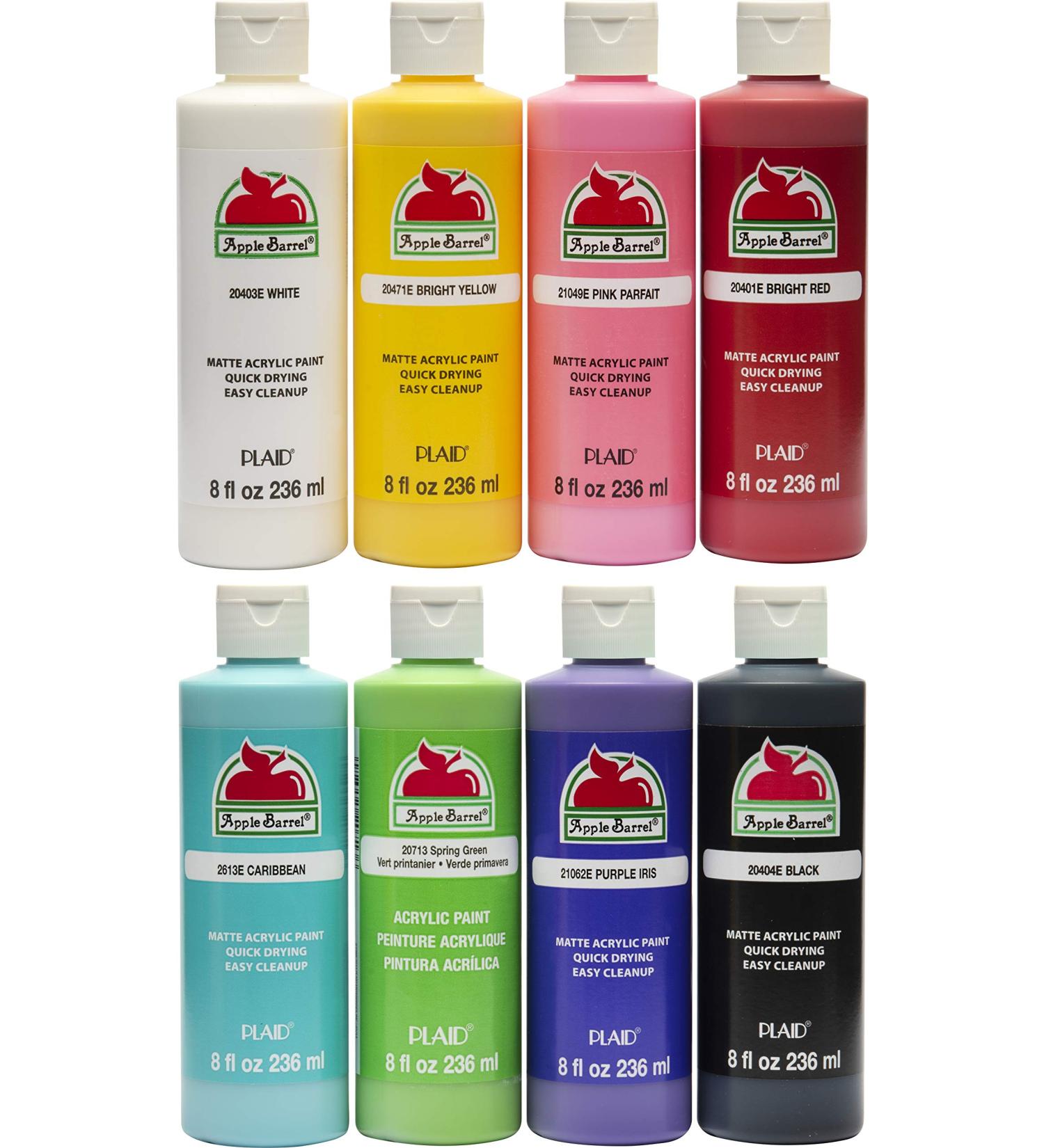 Apple Barrel Acrylic Craft Paint Set - Matte Finish - 8 Fl Oz - Pack of 8 - Assorted Colors - Buy Online on GoSupps.com