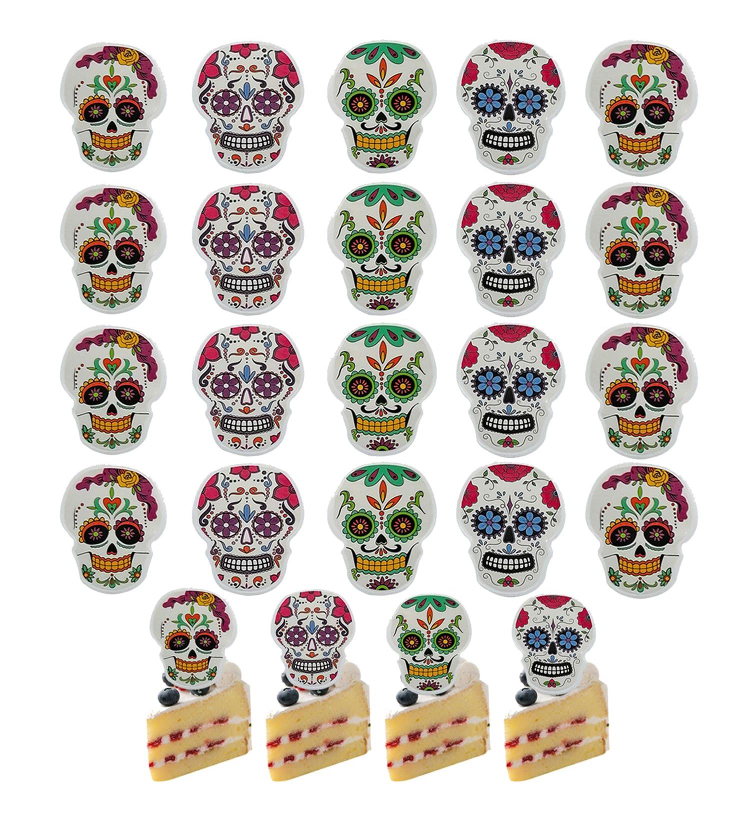 Day of the Dead Cupcake Rings 24Pcs Sugar Skull Cupcake Toppers Decoration for Kids Dia De Los Muertos Halloween Birthday Party Favors Supplies - Buy Online on GoSupps.com