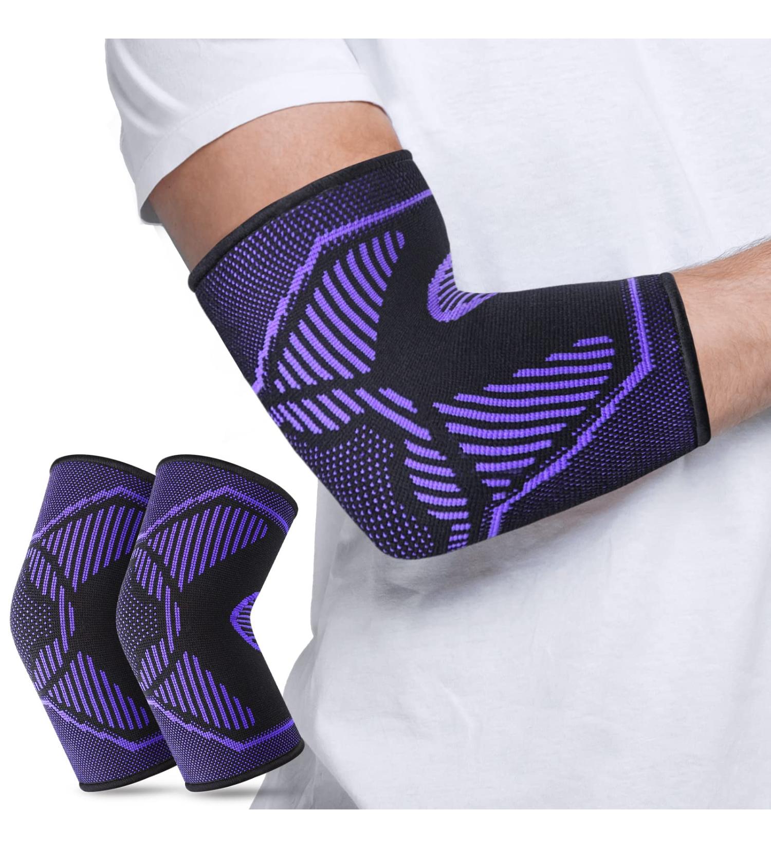 Elbow Compression Sleeve (Pair) for Arthritis, Bursitis, Tendonitis - Large Purple | Arm Support for Golf, Tennis, Sports - Men and Women | Pain Relief and Fitness Activities - Buy Online on GoSupps.com