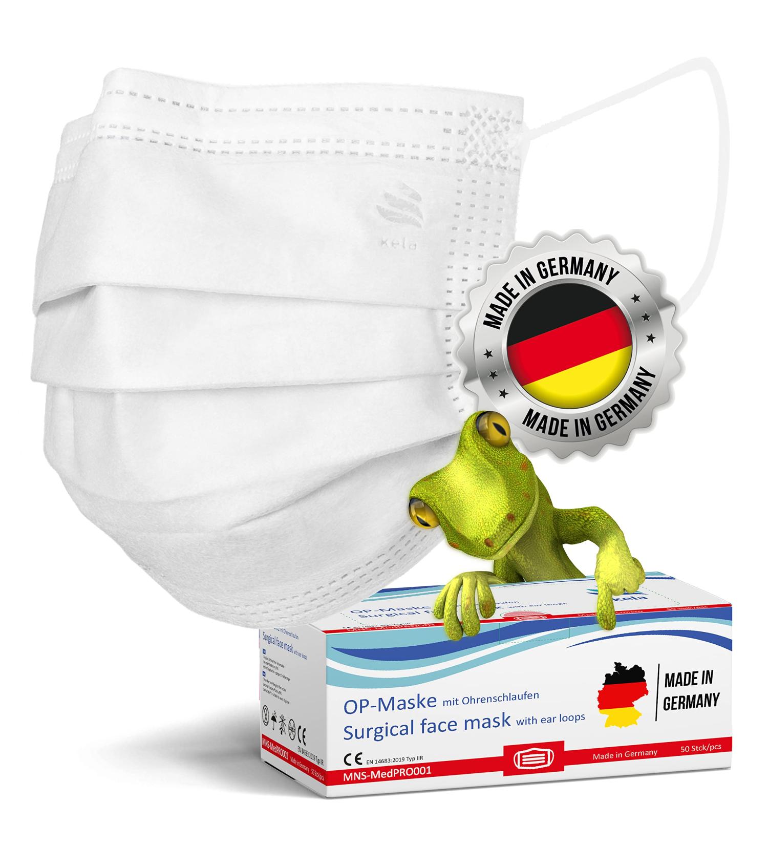 Kela OP Mask - 100x White Medical Masks | 100% Made in Germany | Oeko-Tex Standard | Premium Respiratory Protection | MNS Type IIR Disposable Mask Pack - Buy Online on GoSupps.com