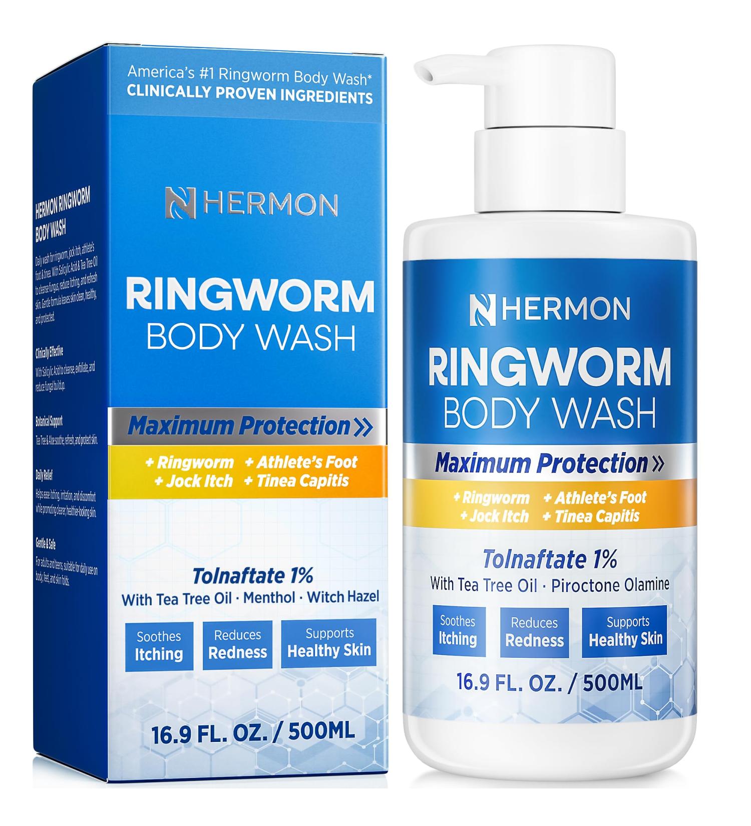 Hermon Ringworm Antifungal Body Wash with 1% Tolnaftate Fragrance-Free Gentle Daily Shower Wash Tea Tree + Aloe + Oat Soothing Vegan For Body Back Chest Groin Underarms Feet. - Buy Online on GoSupps.com
