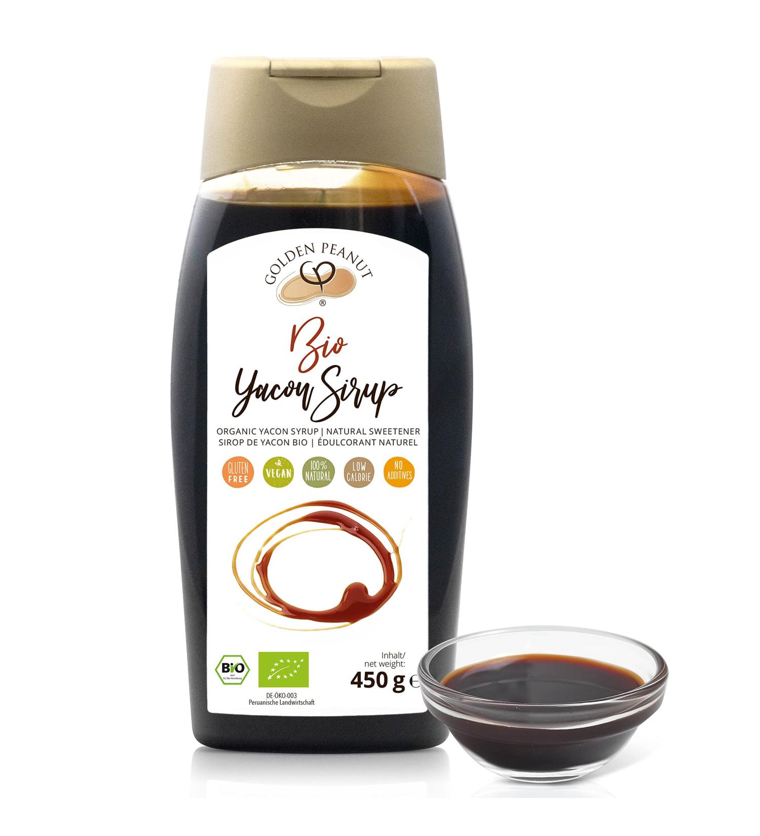 Golden Peanut Syrup from Yacon Root - Organic 450g | Natural Sweetener & Sugar Alternative | 100% Plant-Based Diabetic-Friendly - Buy Online on GoSupps.com