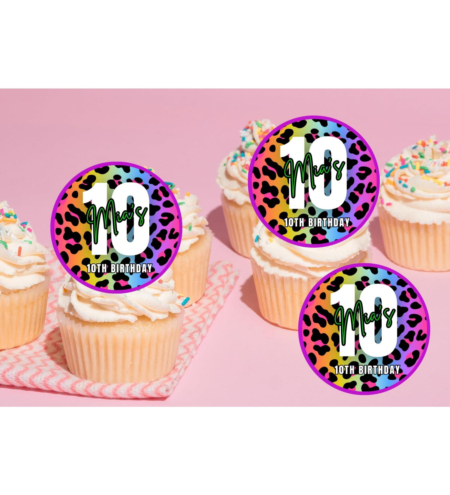 edible 20 x ANY AGE Birthday LEOPARD Print cupcake toppers PERSONALISED uncut - 16th/18th/21st/30th/40th/50th/60th 70th/80th (wafer paper) Rice Paper