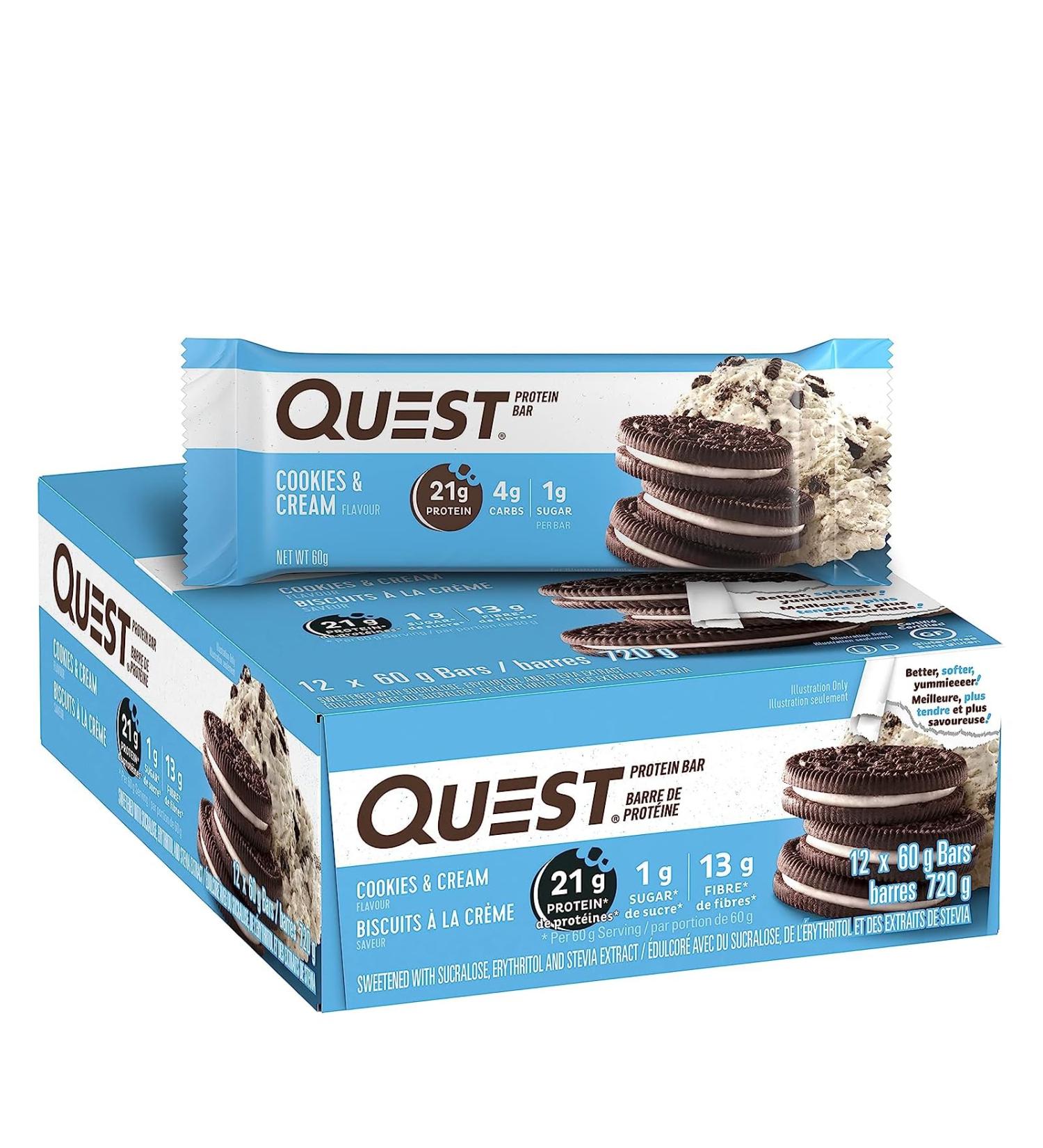 Quest Bar Cookies & Cream 12/box - Buy Online on GoSupps.com