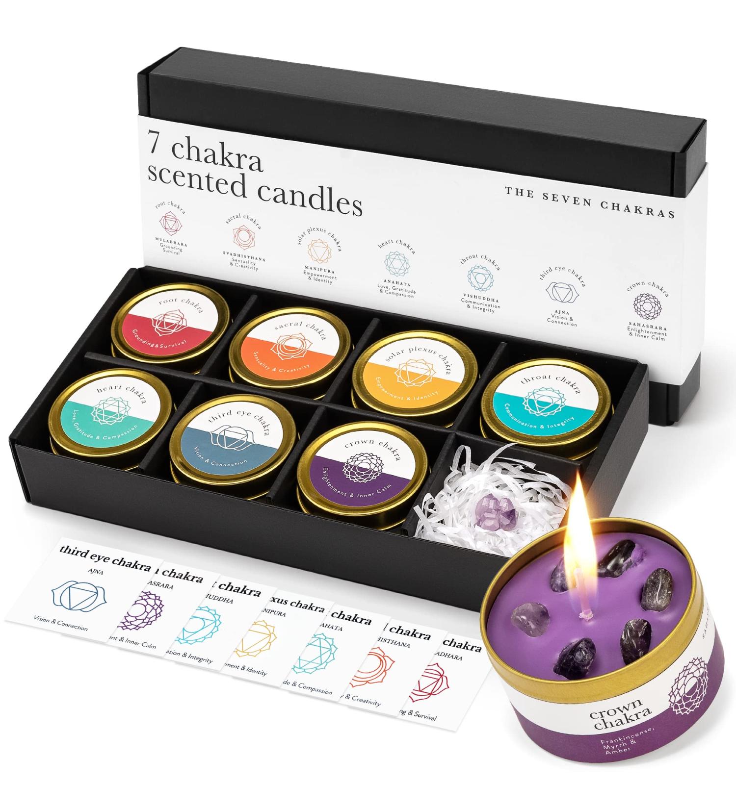 Chakra Candle Box Set of 7 with Crystals | Aromatherapy & Meditation Candles | Perfect Gift for Yoga & Reiki - Buy Online on GoSupps.com