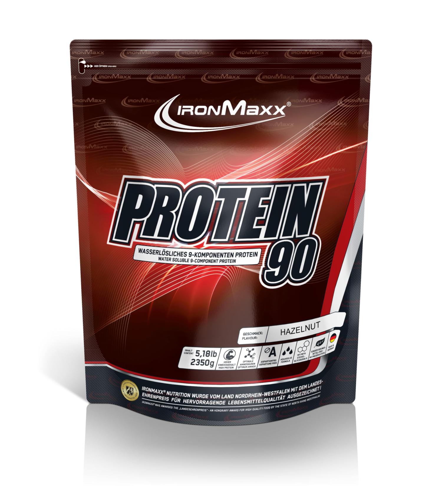 Buy IronMaxx Protein 90 Hazelnut 2.35kg - Low Sugar 9 Components Ideal Solubility | International Shipping Available - Buy Online on GoSupps.com