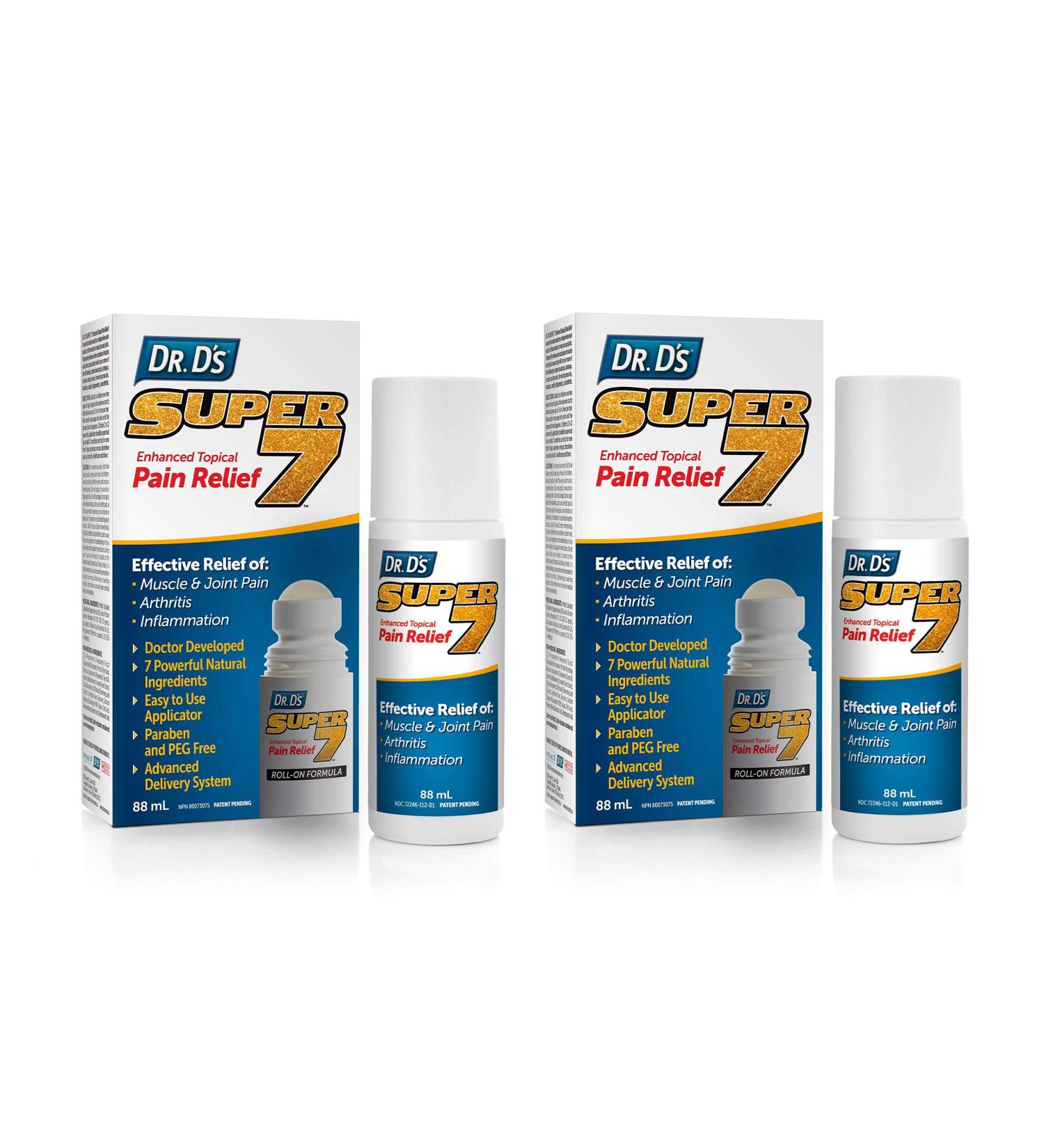 Dr. D s Super 7 Enhanced Topical Pain Relief - Deep & Fast Acting Natural Pain Relief Roll-On for Arthritis Muscle Joint Pain & Minor Back Aches - Paraben & PEG Free Topical Pain Reliever - 88mL (2 Pack) - Buy Online on GoSupps.com