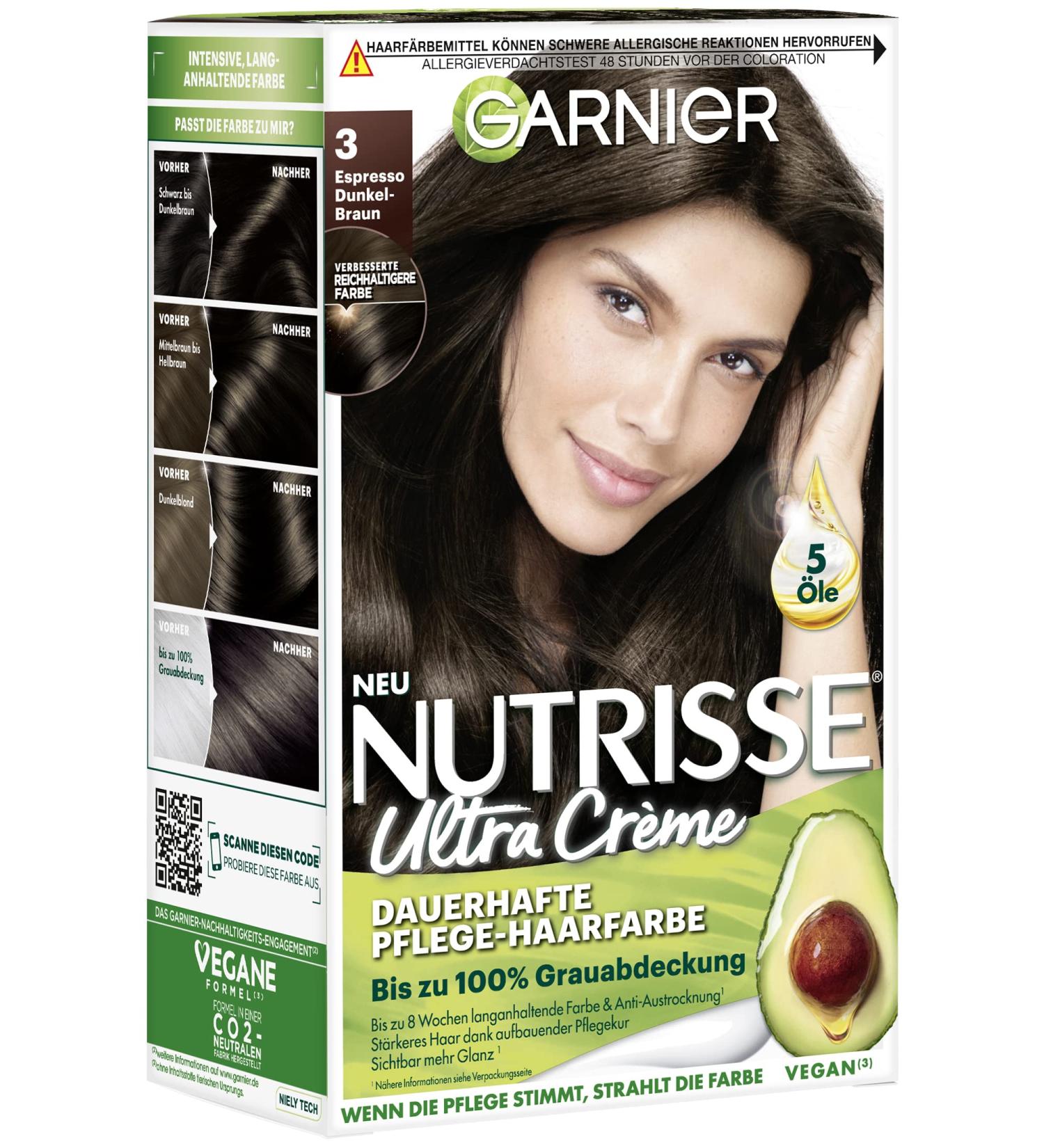 Garnier Nutrisse Permanent Hair Color 030 Espresso Dark Brown - 8 Weeks of Rich Color & Nourishing Fruit Oils - Ultra Cr me Tint (1 Pack) - Buy Online on GoSupps.com