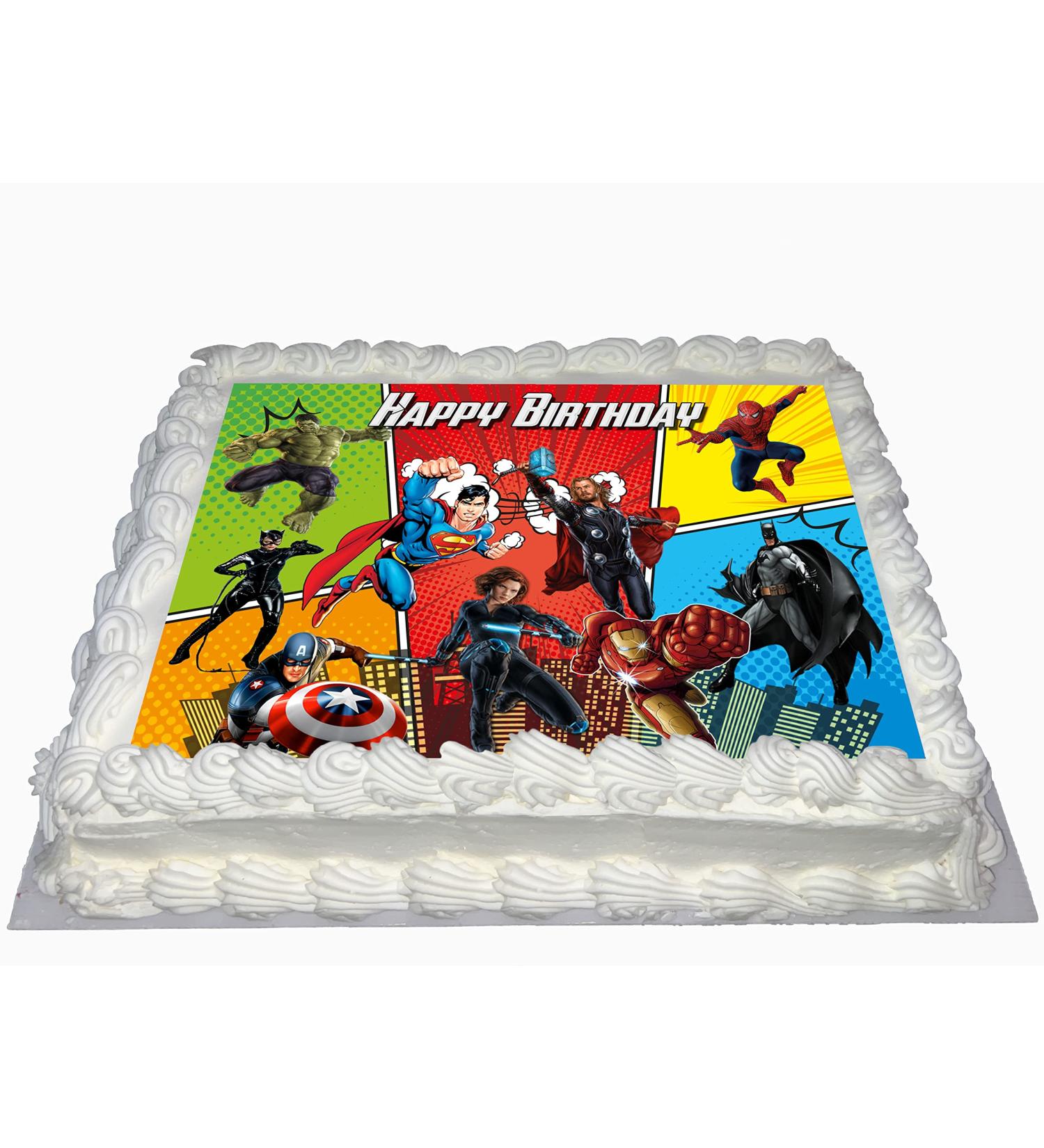 SUPERHERO HAPPY BIRTHDAY PARTY EDIBLE ICING LARGE COSTCO CAKE TOPPER