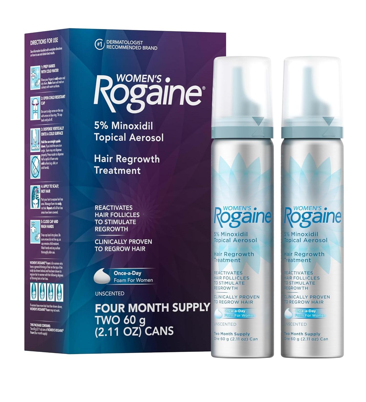 Women's Rogaine 5 Minoxidil Foam for Hair Regrowth - 4-Month Supply - Buy Online on GoSupps.com