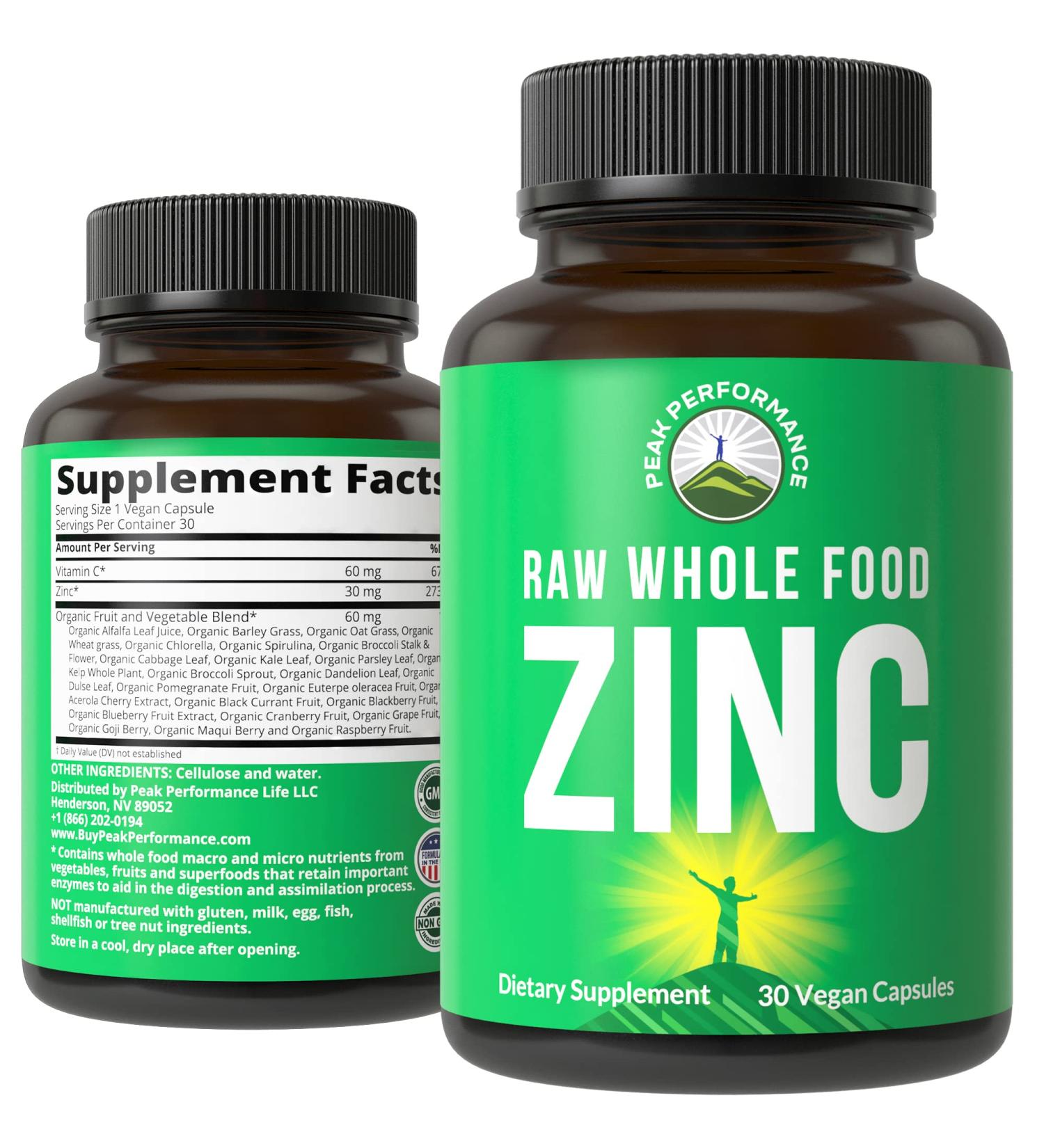 Peak Performance Vegan Zinc Supplement 30mg with Vitamin C - Zinc Capsules for Adults - Immune Support for Men and Women - Buy Online on GoSupps.com