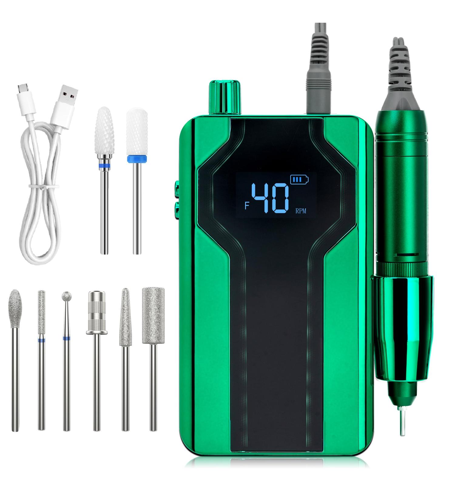 Delanie 40000 RPM Electric Nail Drill E File Rechargeable Portable with 8 Bits for Nail Polish Acrylic Gel Electric Nail File Professional Perfect Gift for Nail Lover-Emerald Green - Buy Online on GoSupps.com