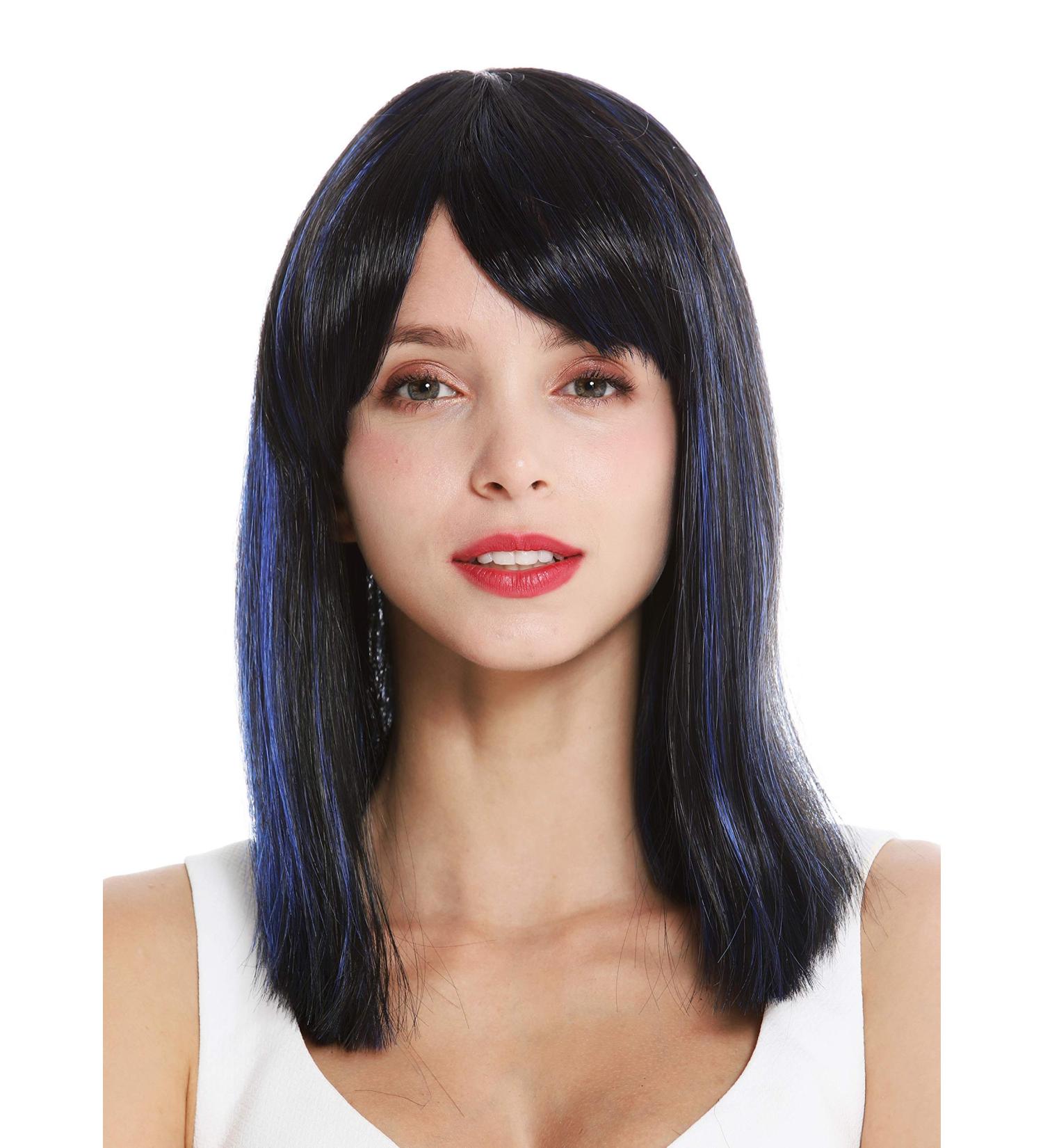 Wig Me Up VK-5 1BHF22 - Women's Long Ponytail Wig with Black-Blue Highlights | Shoulder Length Synthetic Hair - Buy Online on GoSupps.com