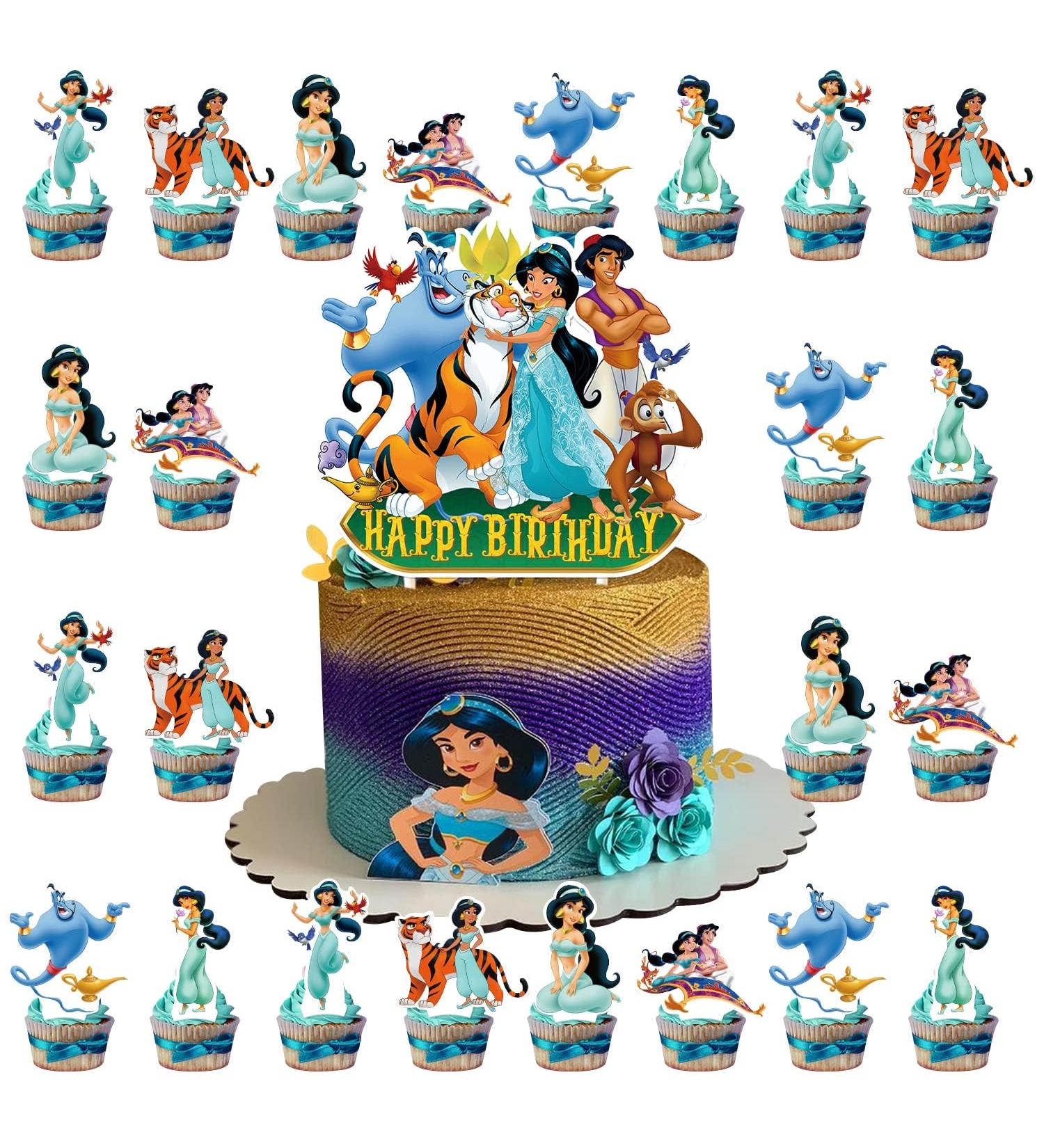 Princess Jasmine Party Decorations 25Pcs Aladdin Theme Cake Cupcake Topper Decorations Princess Jasmine Party Supplies for Kids - Buy Online on GoSupps.com