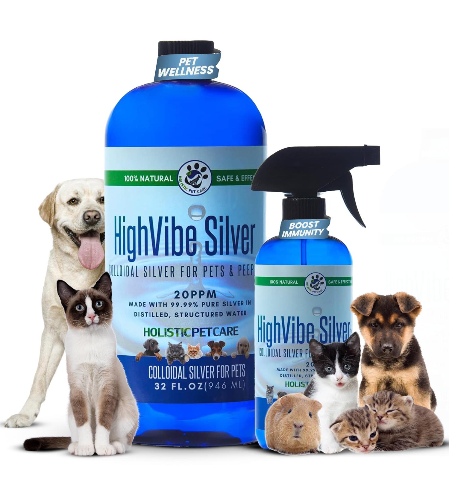 Holistic Pet Colloidal Silver for Pets Bundle 32 oz Bottle & 16 oz Spray Bottle Enhanced with Quartz Crystals Promoting Skin & Coat Health Practical & Beneficial for Dogs Cats & Other Pets