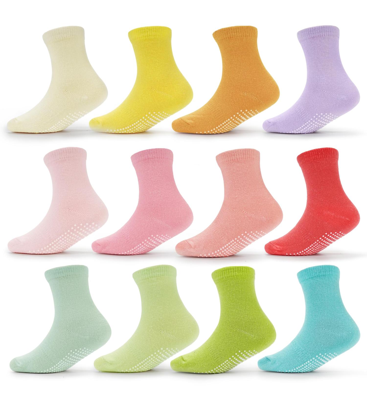 CozyWay Kids Non Slip Cotton Crew Socks - 12 Pairs, Anti-Skid with Grips, for Boys & Girls 6-12 Months - Buy Online on GoSupps.com