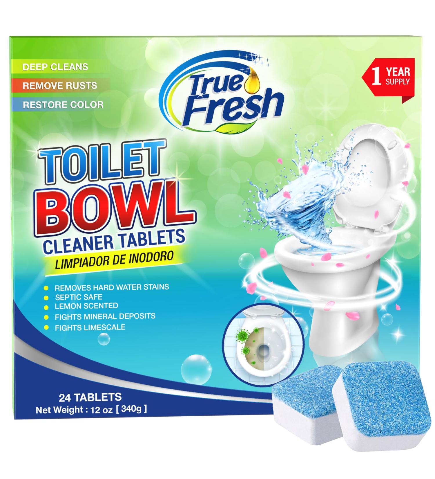 True Fresh Toilet Bowl Cleaner Tablets - 24 Pack Year-Long Cleaning & Deodorizing Solution | International Shipping Available - Buy Online on GoSupps.com
