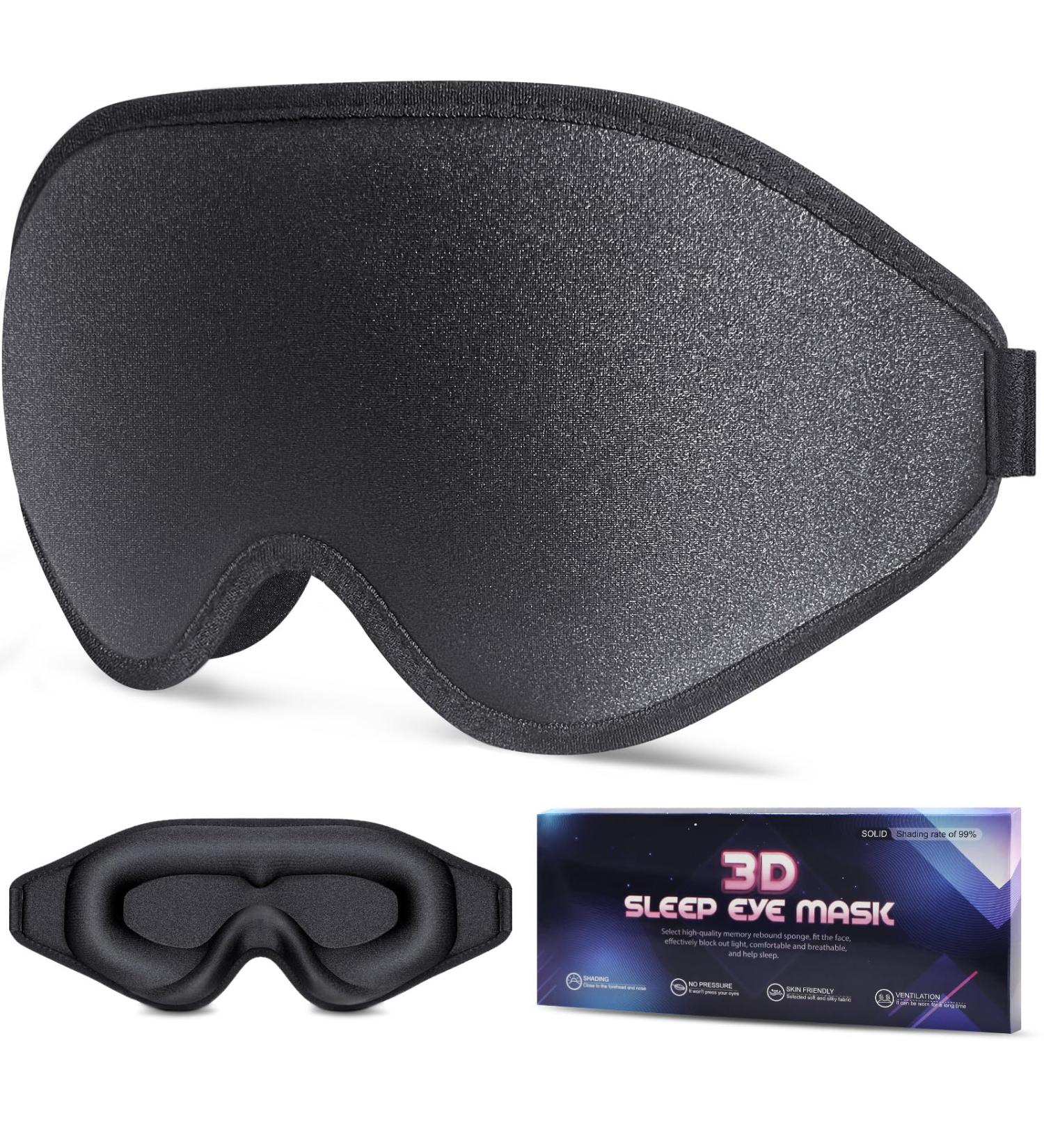 EasyVibe 3D Sleep Mask - Light Blocking Eye Mask with Adjustable Buckle | Soft Breathable Shade for Side Sleepers & Travel Yoga | Comfortable Black Sleeping Mask - Buy Online on GoSupps.com