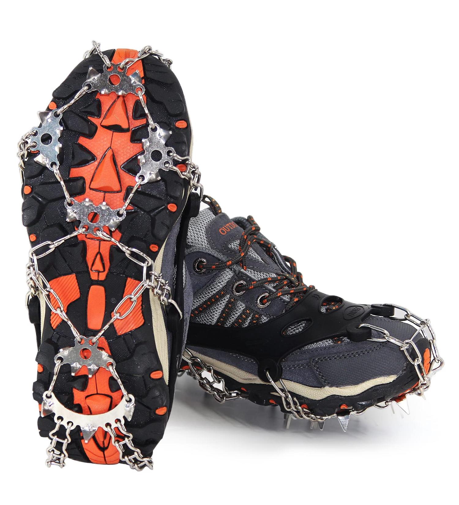 OKSTENCK Ice Cleats Traction Snow Grips with 23 Stainless Steel Spikes - Medium Size for Men, Women, and Kids - Anti-Slip Protection for Hiking, Walking, Climbing, Fishing - Buy Online on GoSupps.com