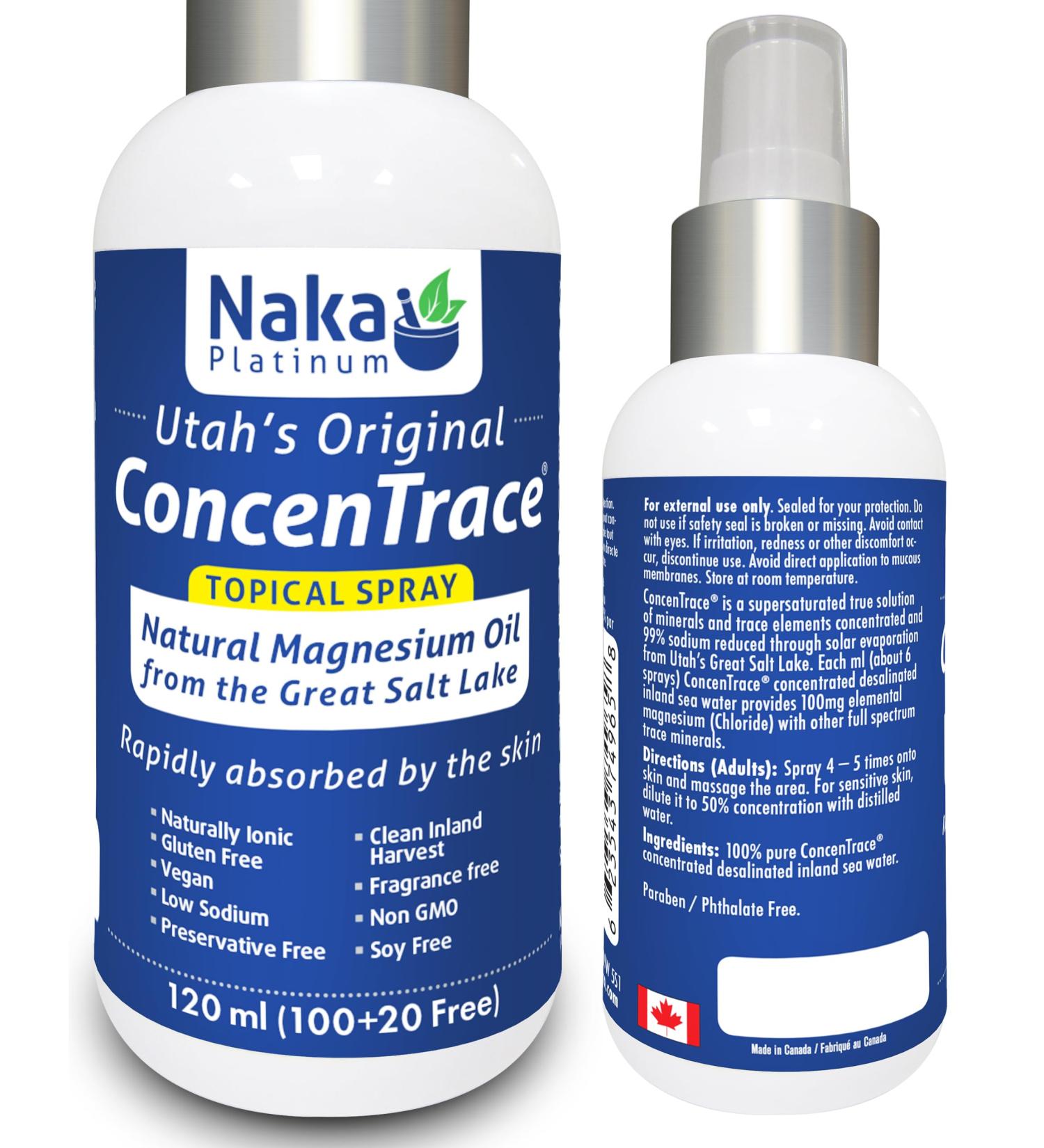 120ml ConcenTrace Natural Magnesium Oil from the Great Salt Lake Rapidly absorbed by the skin Topical Spray Made in Canada - Buy Online on GoSupps.com