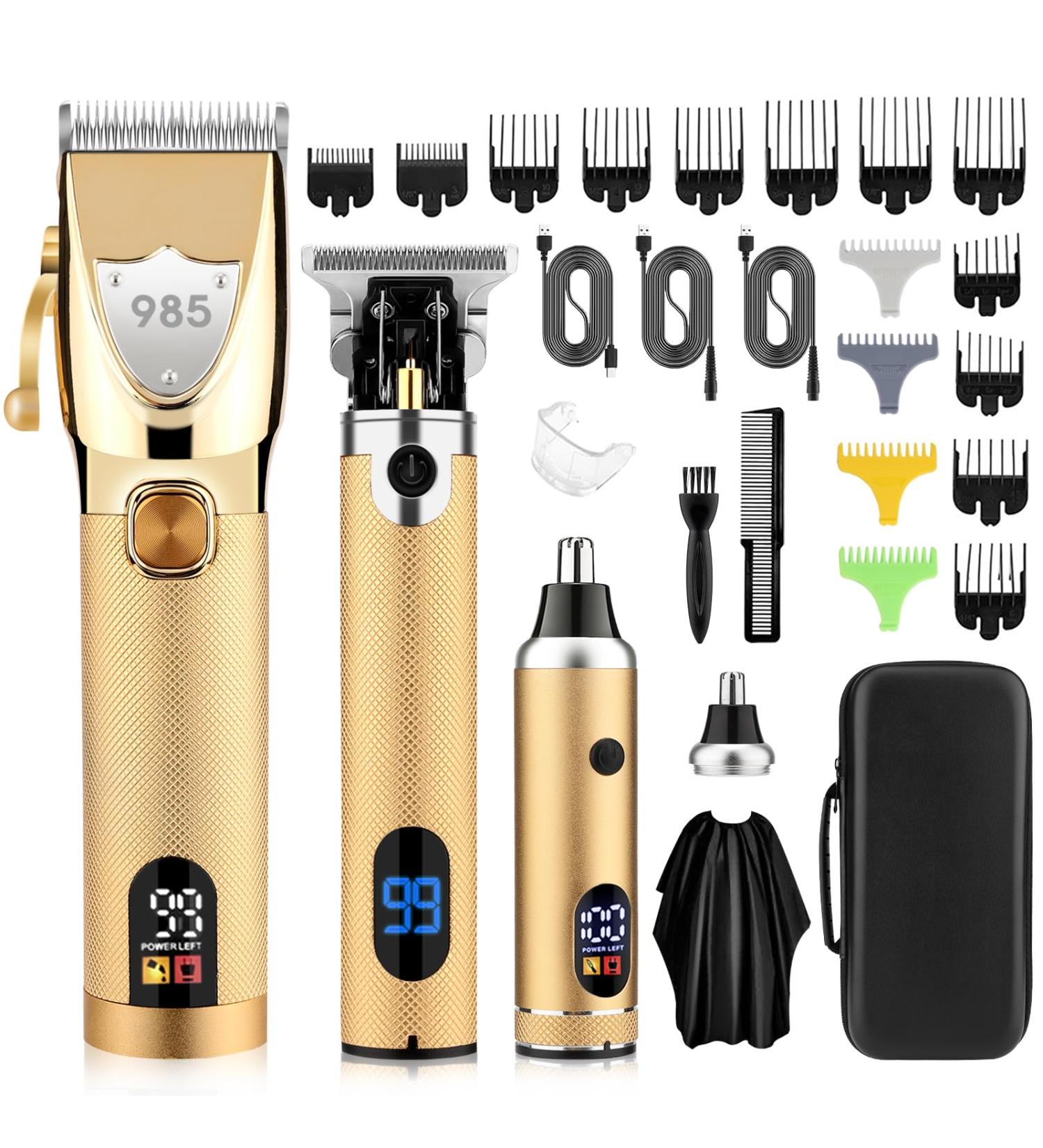 Professional Hair Clippers & Trimmer Set for Men | Cordless Beard & Nose Hair Trimmer | Gold Barber Clippers Grooming Kit - Buy Online on GoSupps.com