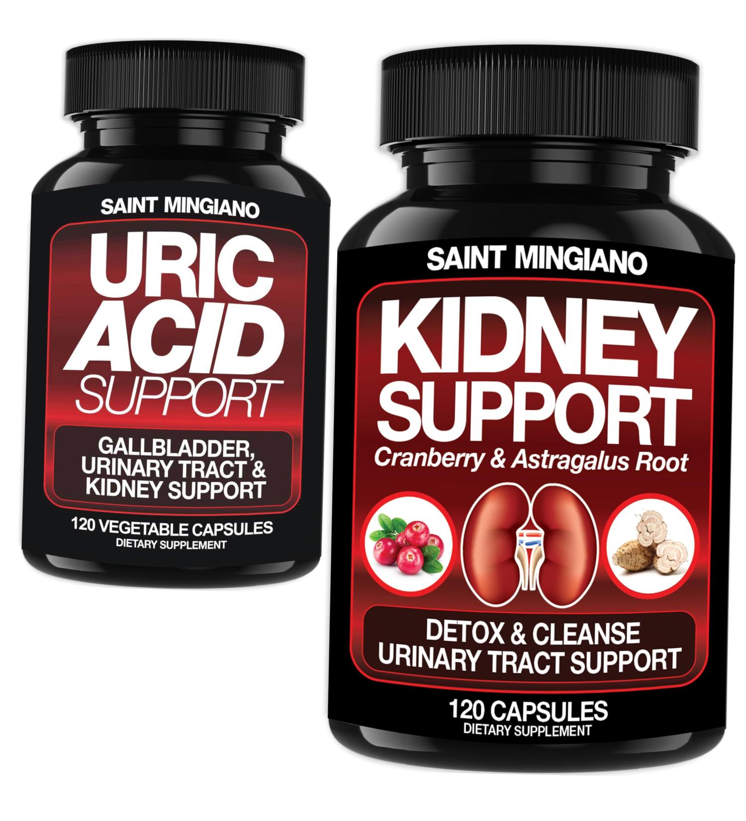 Saint Mingiano Kidney Support Cleanse Detox & Repair - Together with - Uric Acid Support Gallbladder, Urinary Tract & Kidney Support for Men and Women - Buy Online on GoSupps.com