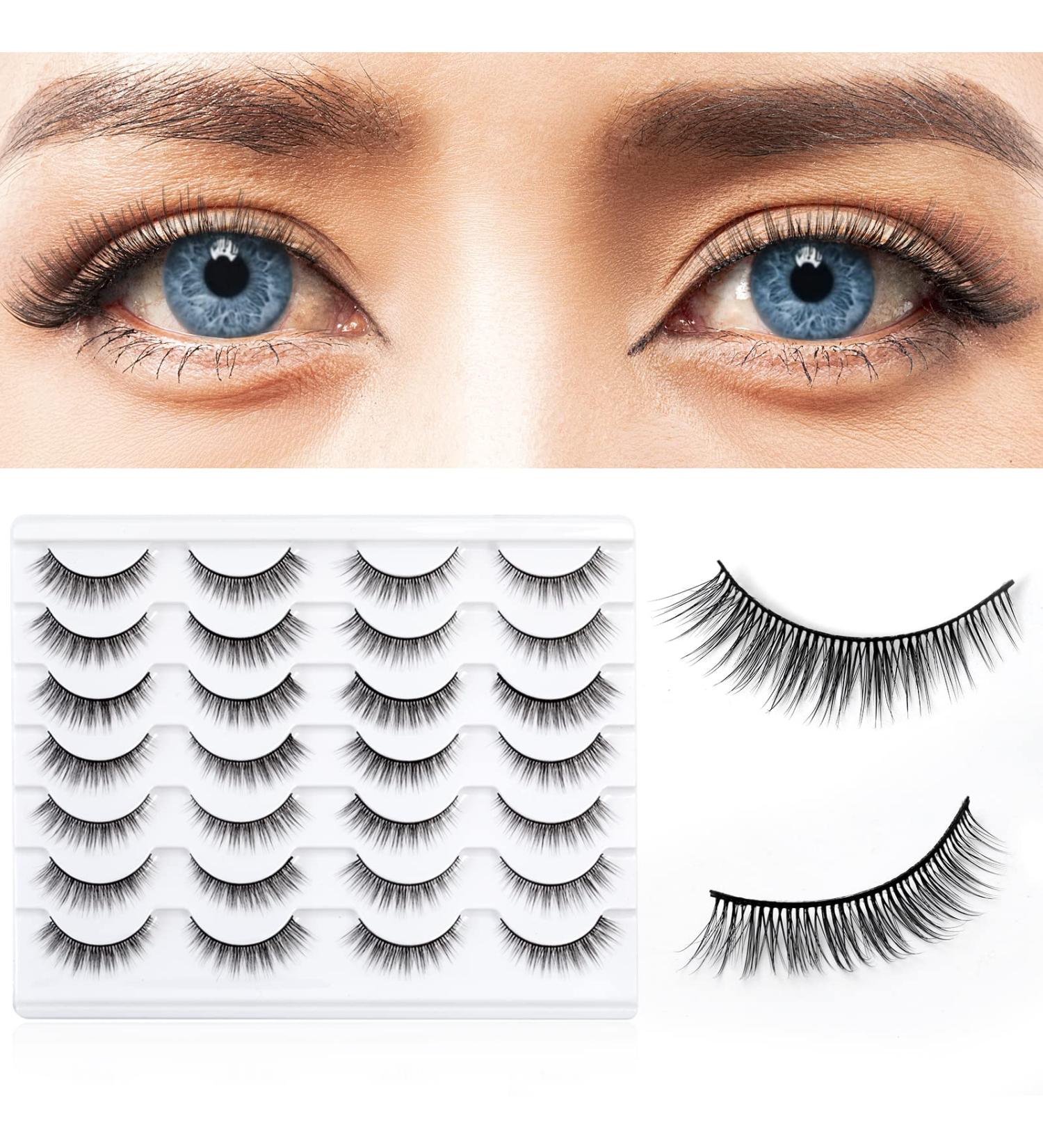 SONAFEEL Short Cat Eye False Eyelashes 12mm - 14 Pairs | Natural Handmade Reusable 3D Mink Lashes for Glasses with a Subtle Cat Eye Effect - Buy Online on GoSupps.com