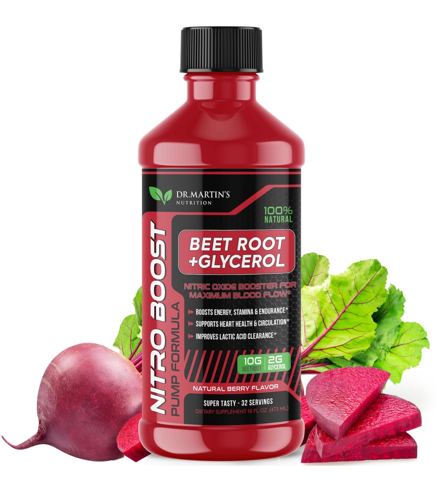 DR. MARTIN'S NUTRITION NitroBeet 12 000mg Beet Root + Glycerol for Blood Flow Pumps & Endurance | Supports Heart Health & Circulation | Natural Beetroot Supplement for Men & Women - Buy Online on GoSupps.com