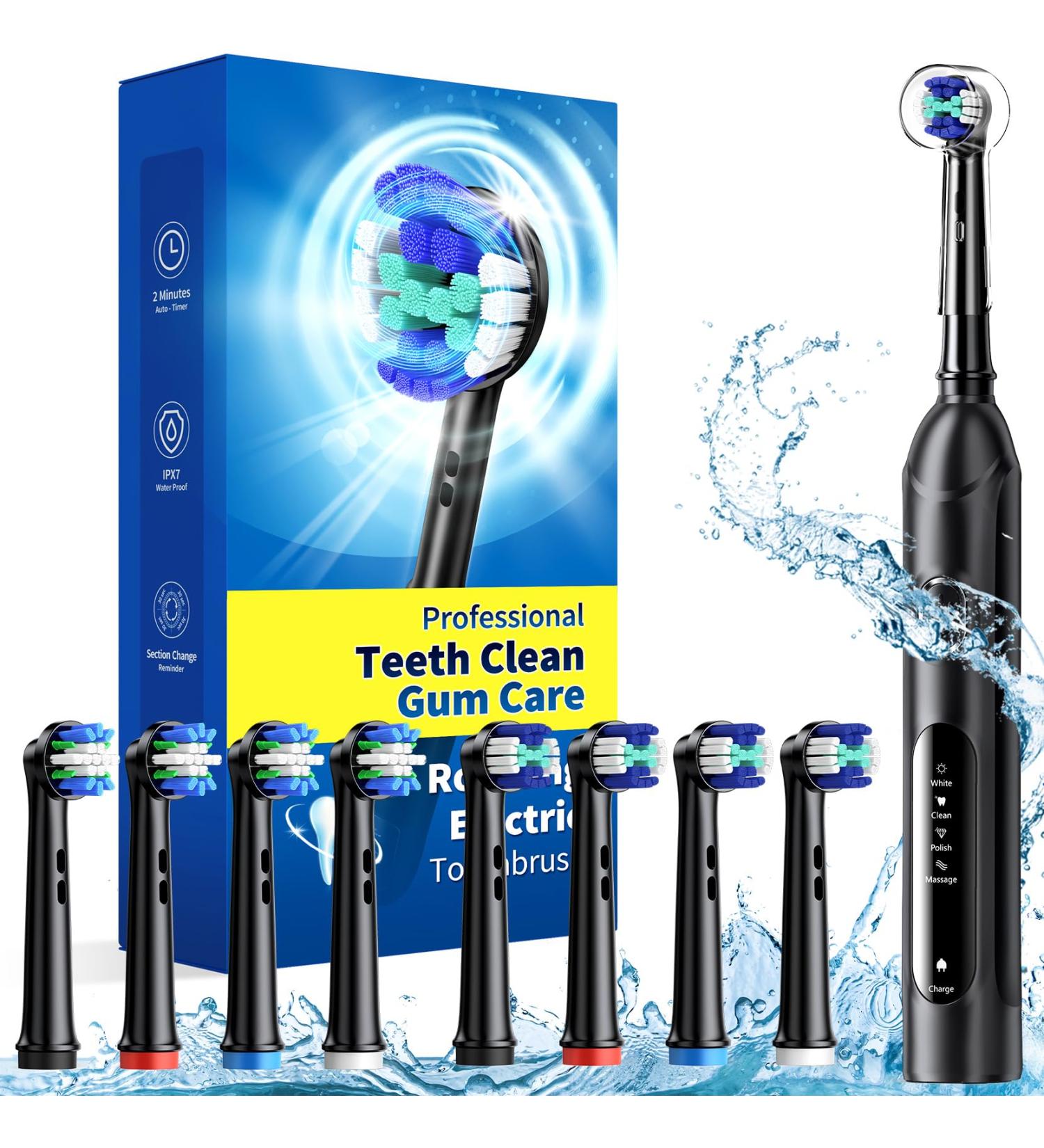 Rotating Electric Toothbrush for Adults with 8 Brush Heads (2 Types) Z Midnight - Buy Online on GoSupps.com