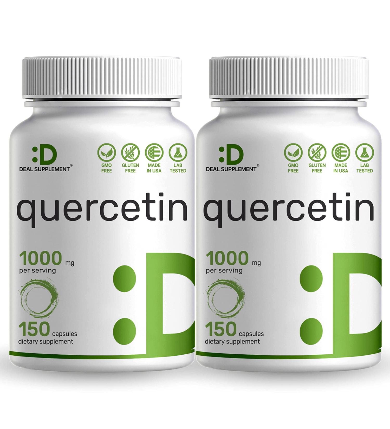 Quercetin 1000mg Per Serving (2 Pack) | 300 Capsules High Bioavailable Flavonoids Third Party Tested Supports Healthy Immune System Non-GMO No Gluten 150 Count (Pack of 2) - Buy Online on GoSupps.com