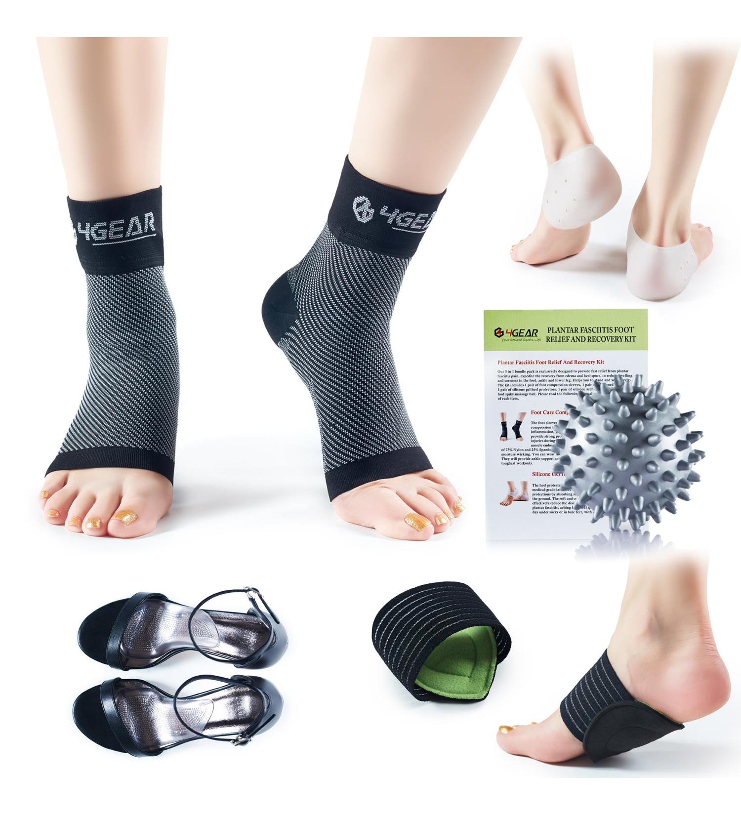 Plantar Fasciitis Relief Kit: Compression Sleeves, Heel Cups, Arch Supports, Gel Inserts & Massage Ball - L-XL - Buy Online on GoSupps.com