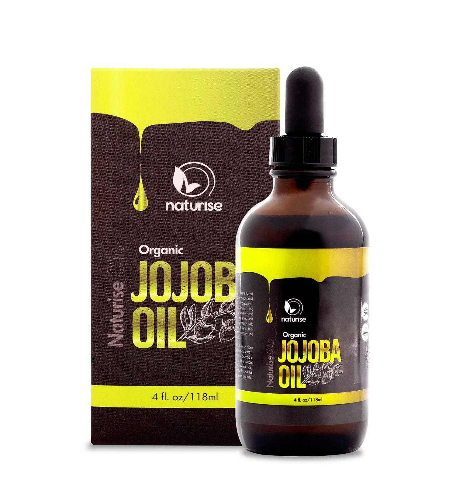 Naturise Organic Cold-Pressed Jojoba Oil for Skin and Hair Care - Unrefined, Unfiltered Golden Oil with Vitamins B & E - 4 fl. oz - Buy Online on GoSupps.com