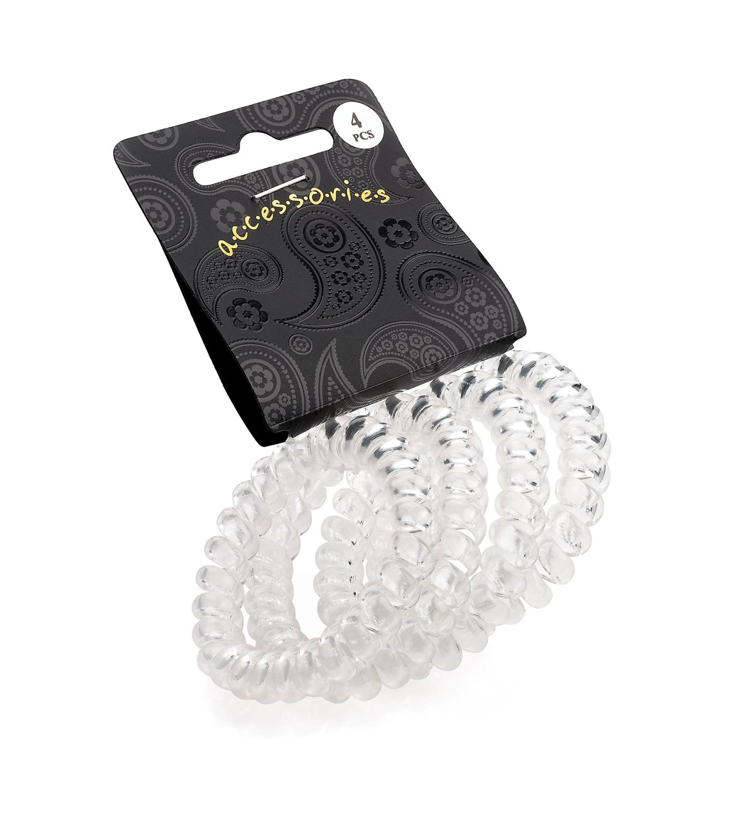 Set of 4 Clear Telephone Cord Coil Twist Hair Elastics Bobbles Bands