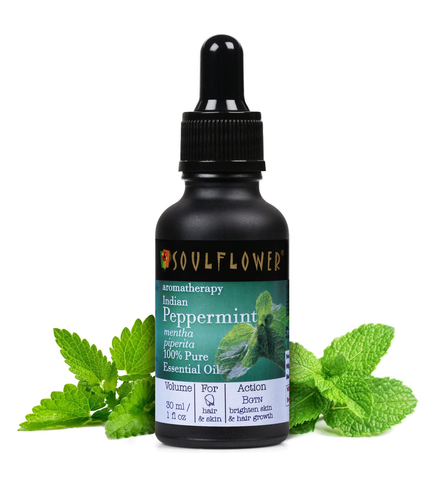Soulflower Pure Peppermint Essential Oil - Premium Quality for Hair & Skin Care - 1 Fl Oz (Pack of 1) - Buy Online on GoSupps.com